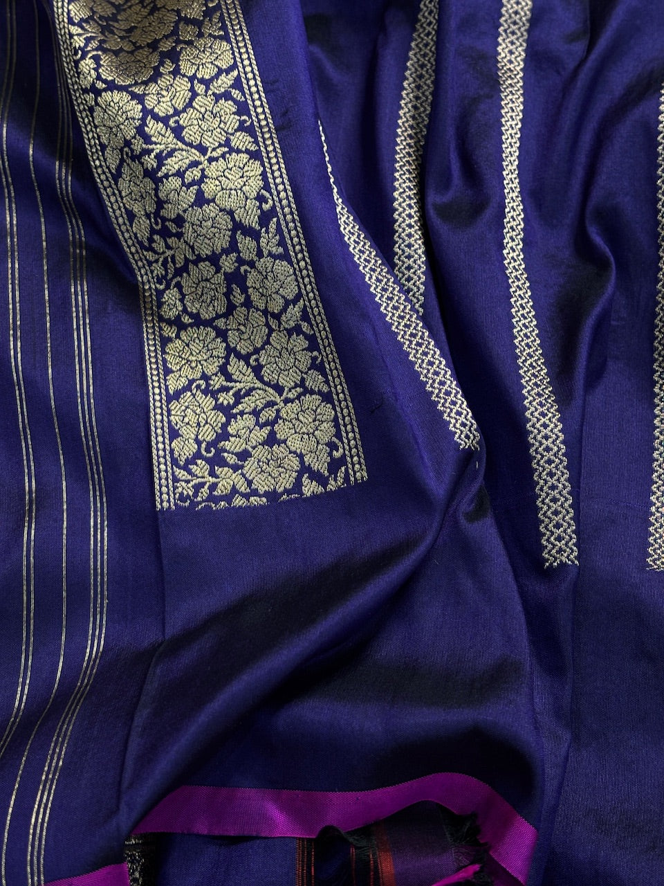 Navy Blue Pure Banarasi Katan Silk Handloom Saree
