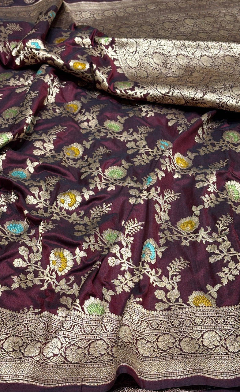 Wine Pure Banarasi Katan Silk Saree