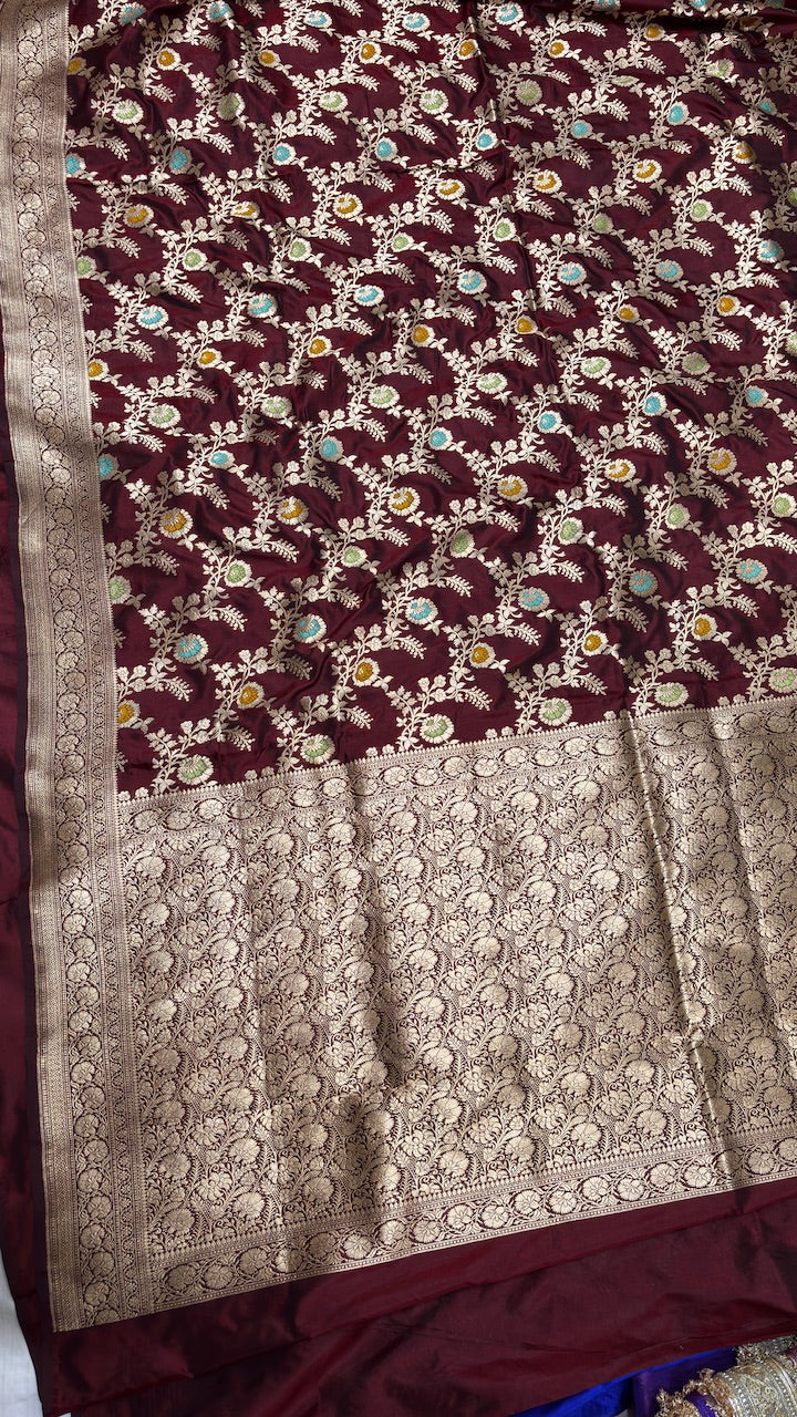 Wine Pure Banarasi Katan Silk Saree