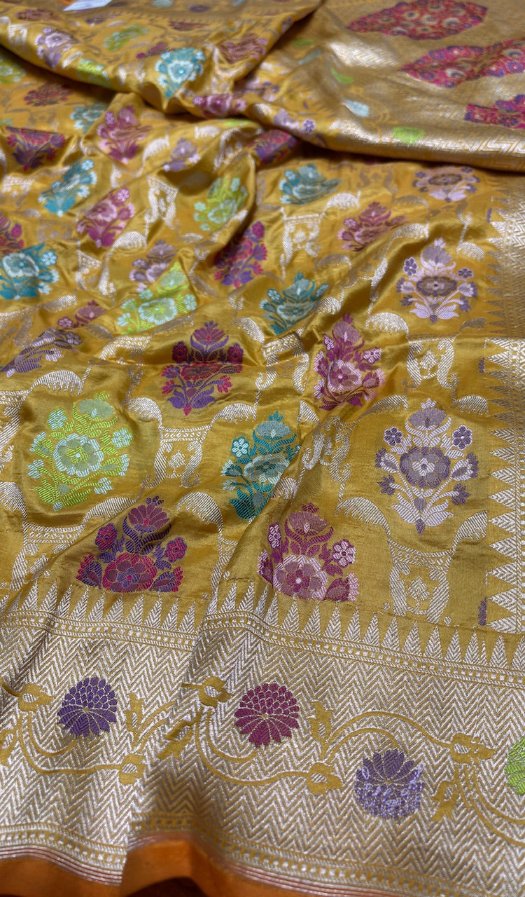 Yellow Pure Banarasi Katan Silk Saree