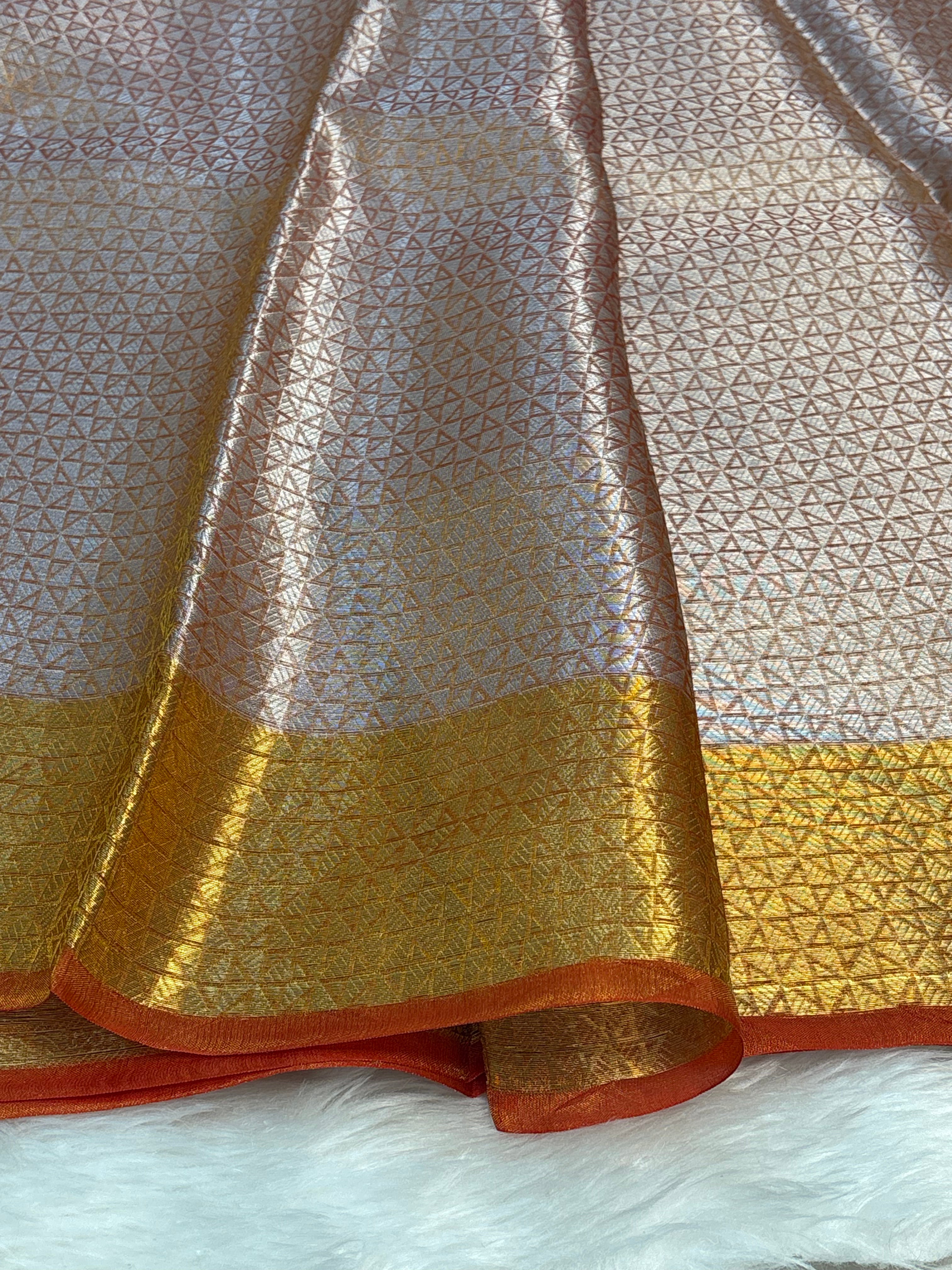 Orange Handloom Tissue Banarasi Brocade Saree