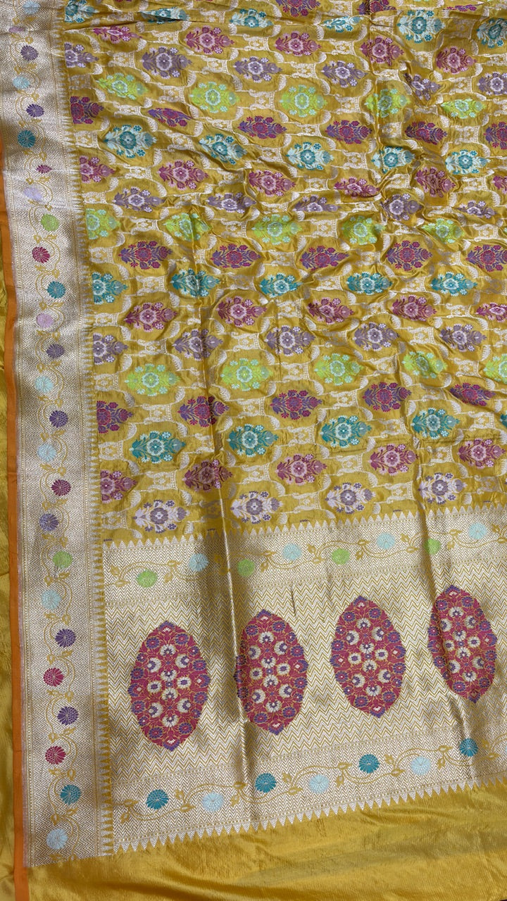 Yellow Pure Banarasi Katan Silk Saree
