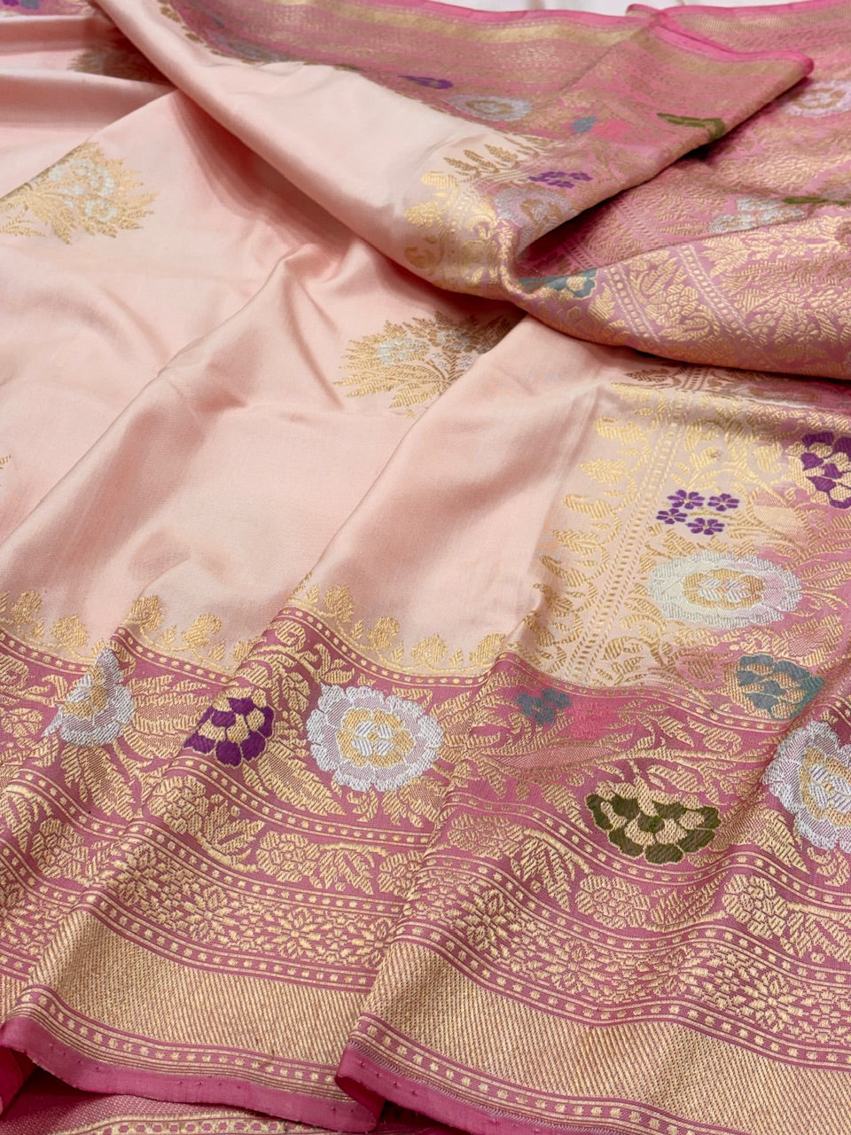 Baby Pink Pure Banarasi Ektara Silk Handwoven Saree