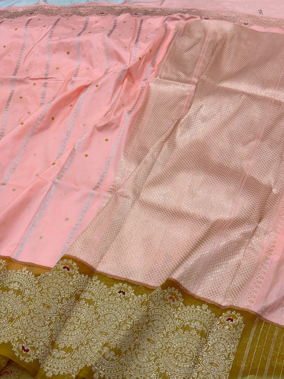 Peach Pink Banarasi Pure Katan Silk Handwoven Saree