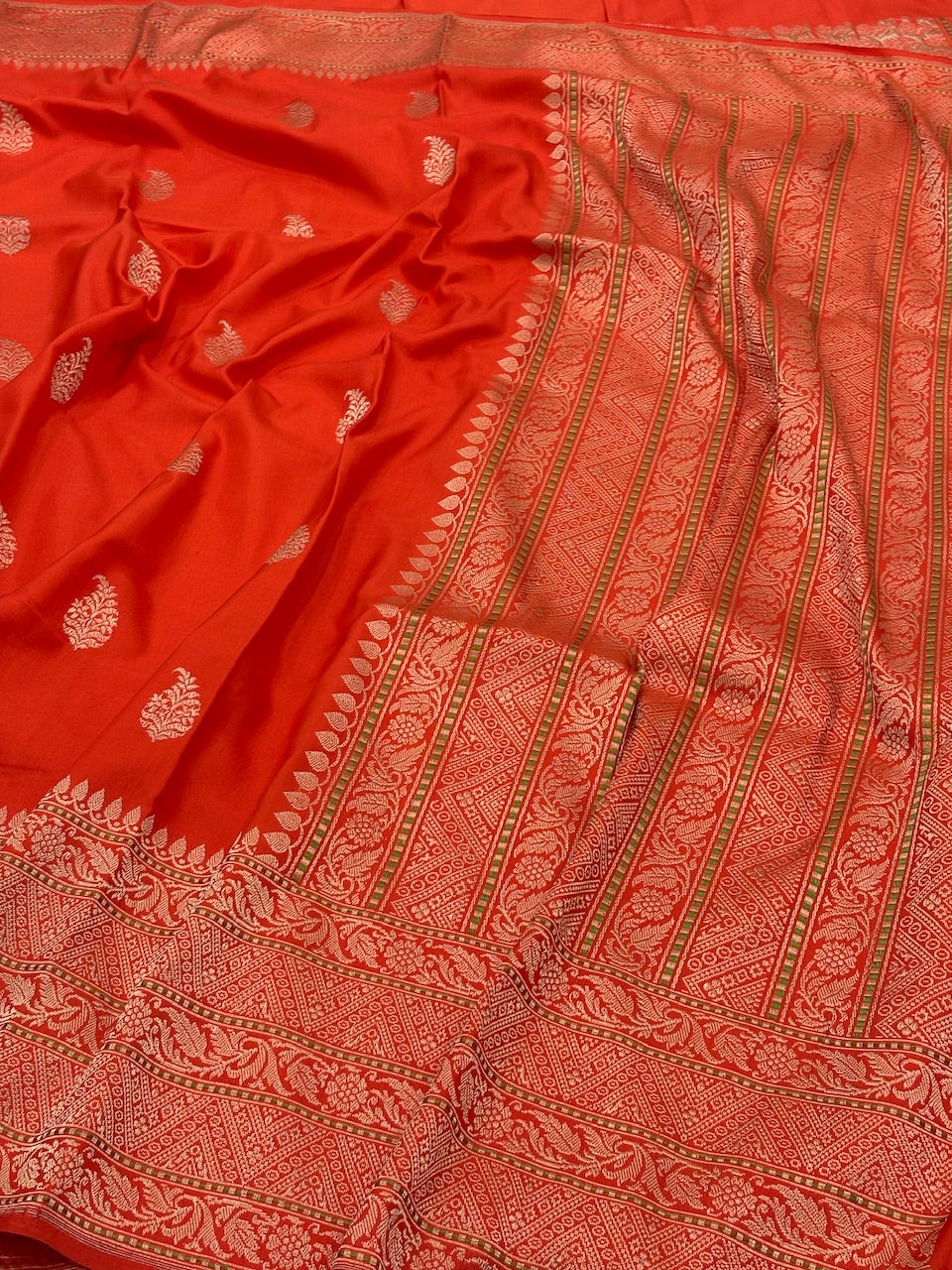 Vibrant Orange Pure Banarasi Ektara Silk Handwoven Saree