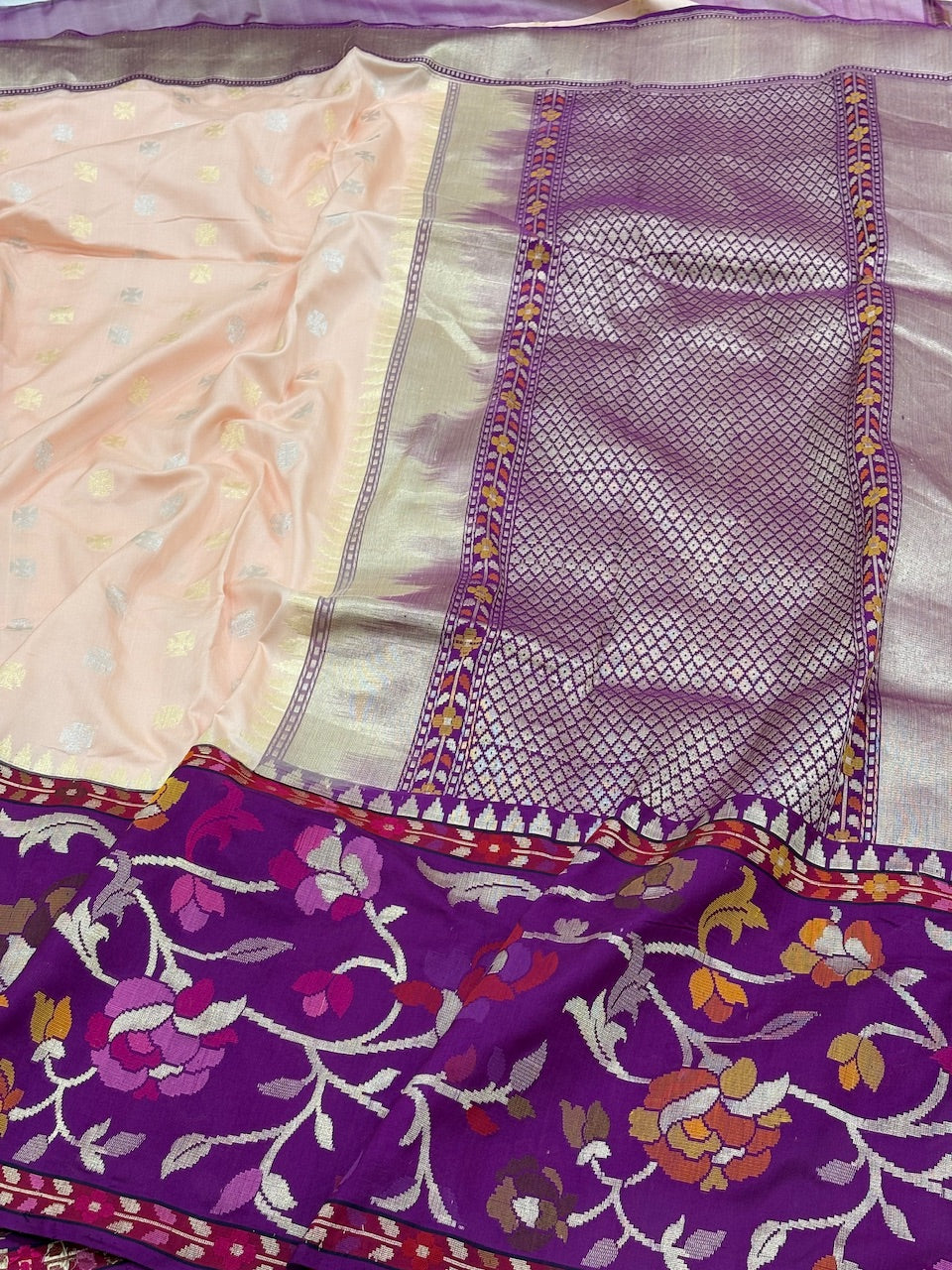 Peach Pure Banarasi Ektara Silk Handwoven Saree