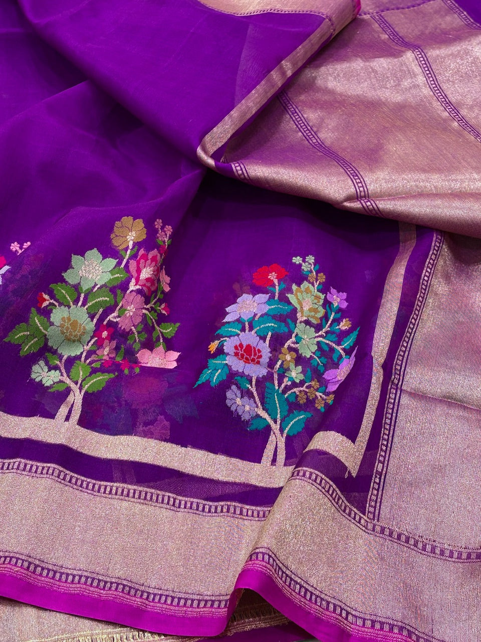 Puple Banarasi Kora Silk Handwoven Saree