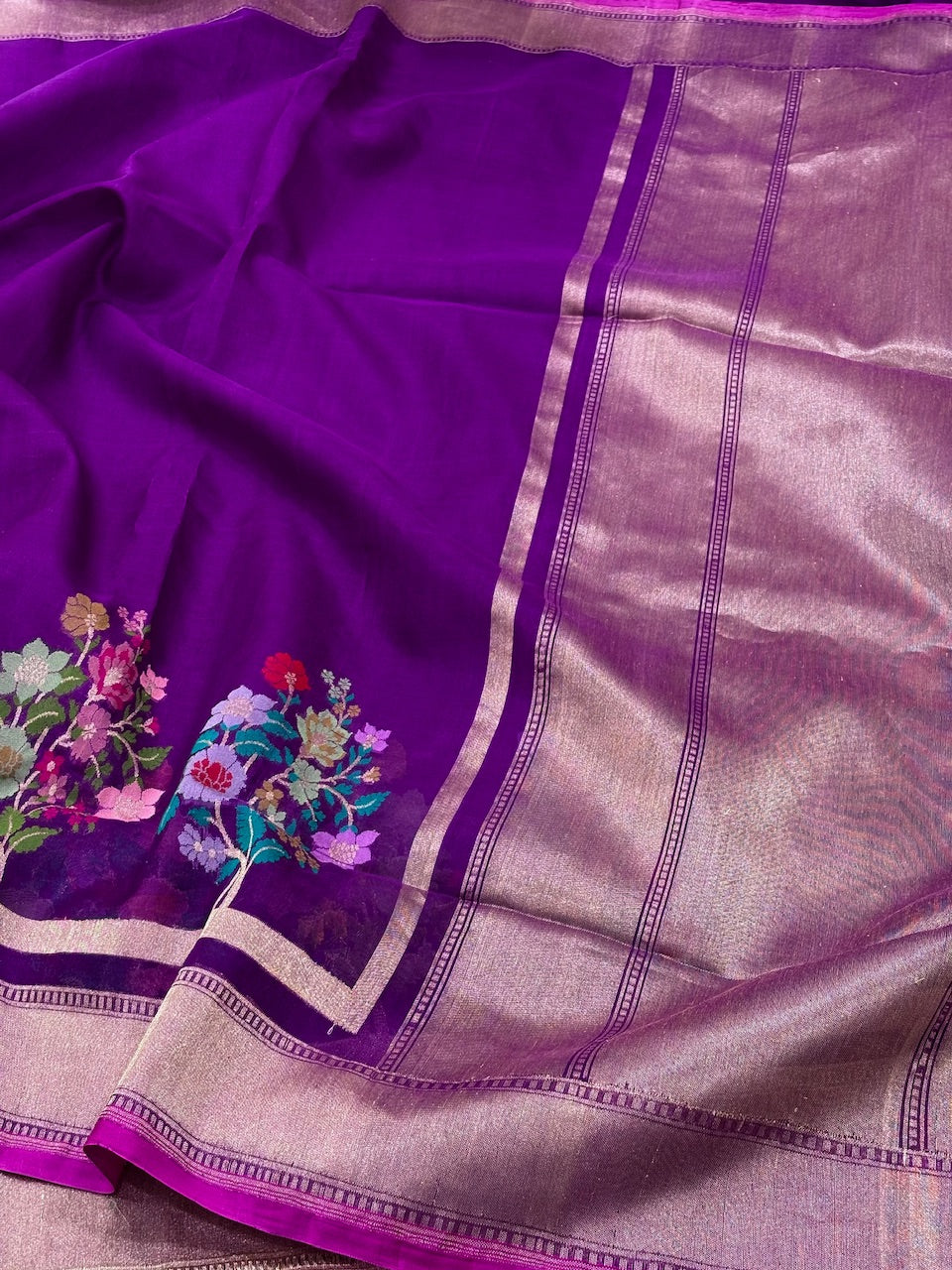 Puple Banarasi Kora Silk Handwoven Saree
