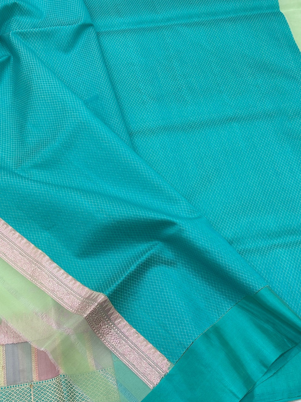 Sea Green Banarasi Kora Silk Handwoven Saree