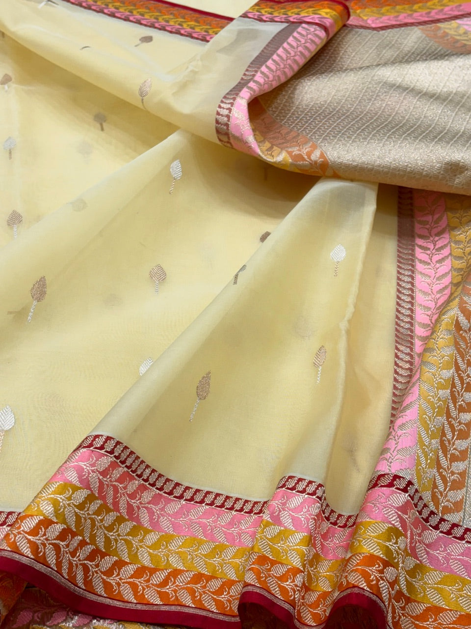 Butter Yellow Banarasi Kora Silk Handwoven Saree
