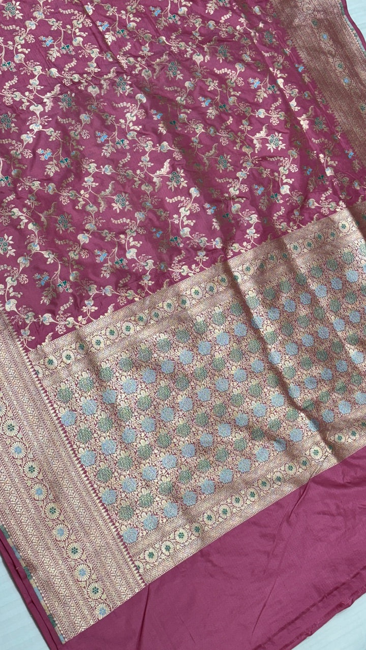 Rose Pink Pure Banarasi Katan Silk Saree
