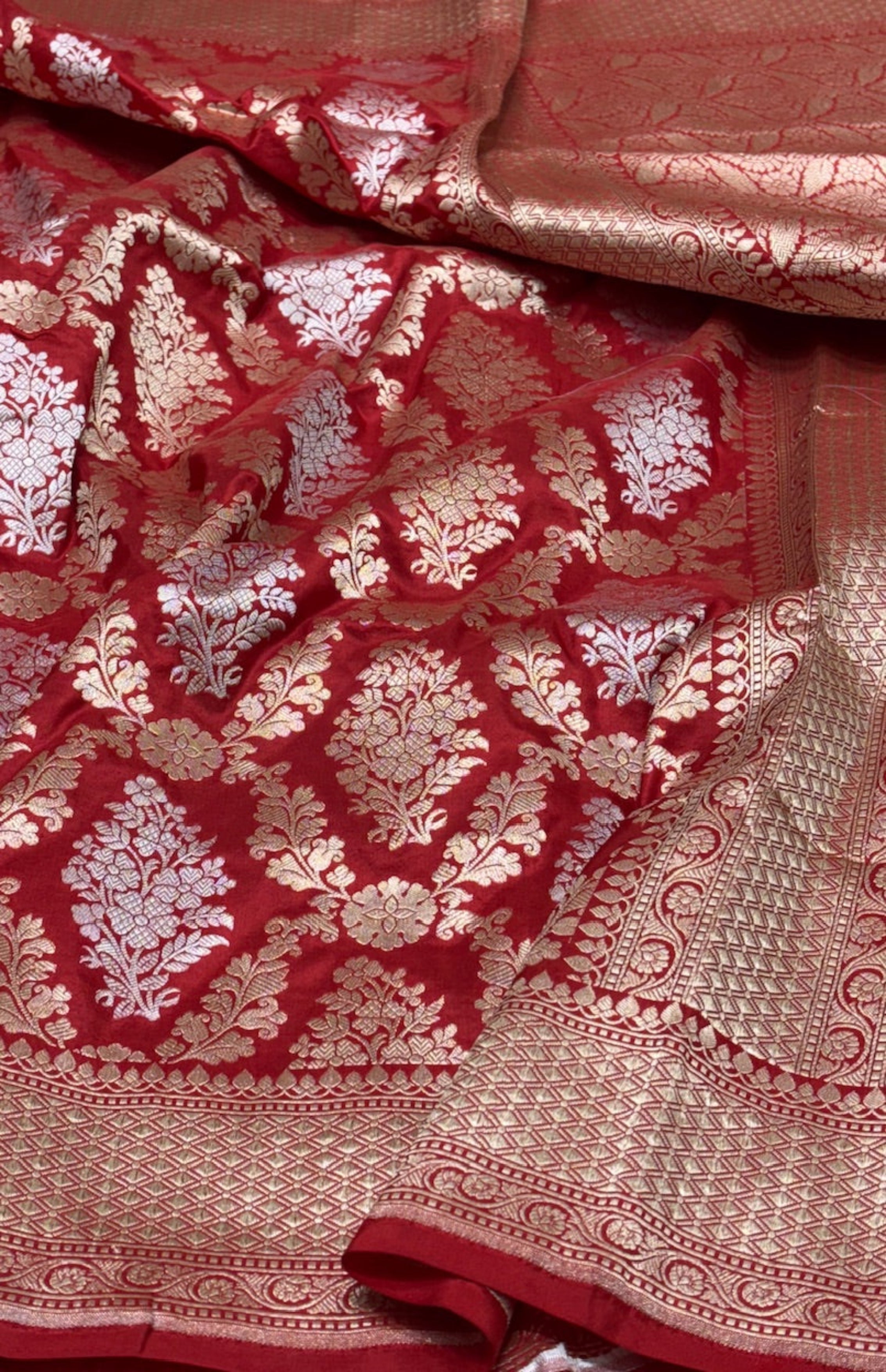 Pure Banarasi Katan Silk Saree Crimson Red