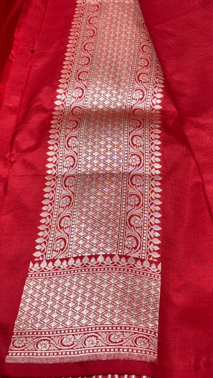 Pure Banarasi Katan Silk Saree Crimson Red