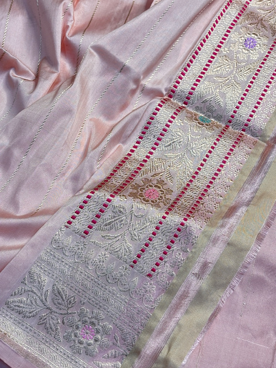 Peach Pure Banarasi Rangkaat Silk Handloom Saree