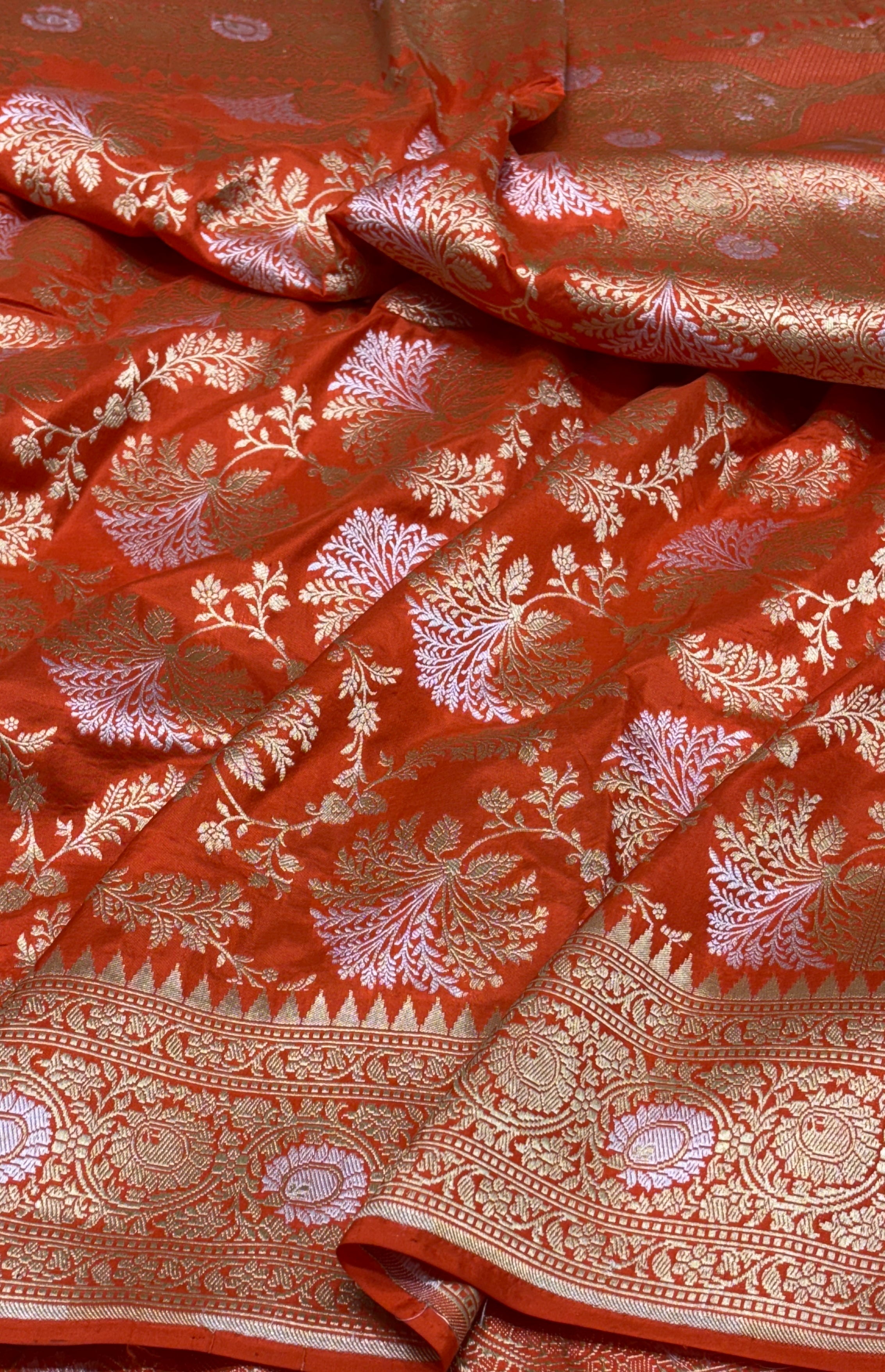 Pure Banarasi Katan Silk Orange Saree: