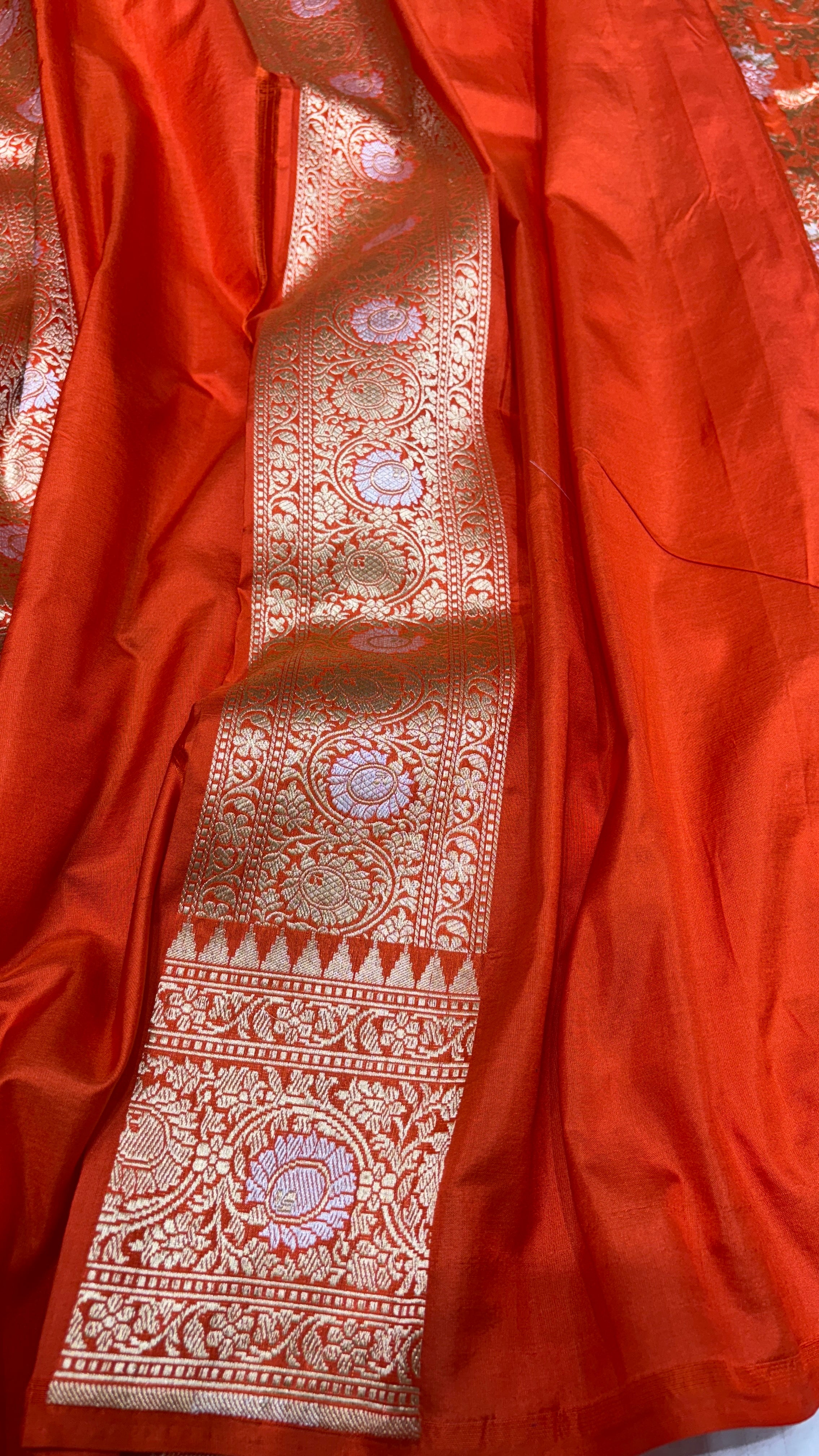 Pure Banarasi Katan Silk Orange Saree: