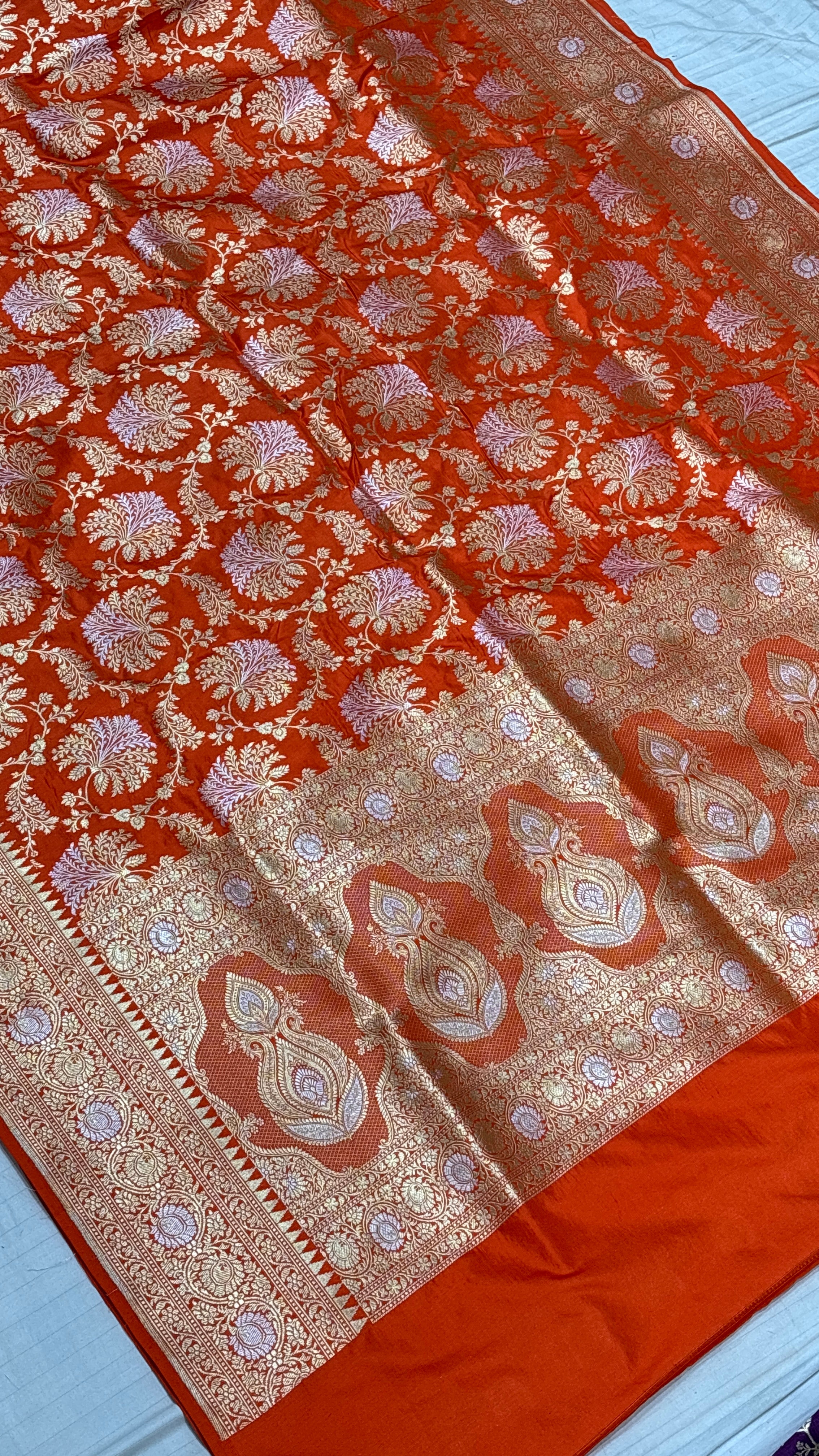 Pure Banarasi Katan Silk Orange Saree: