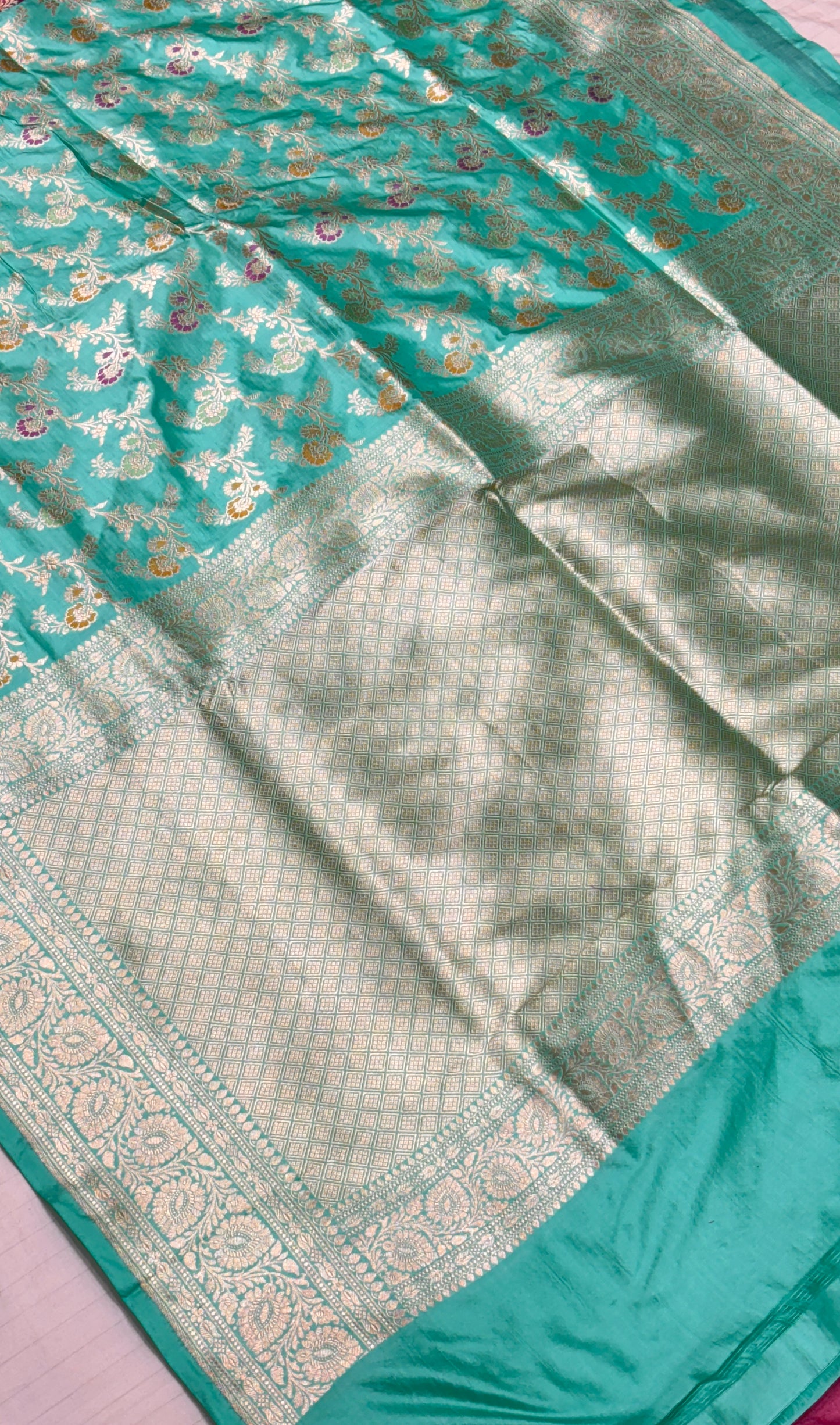 Aqua Green Pure Katan Silk Saree