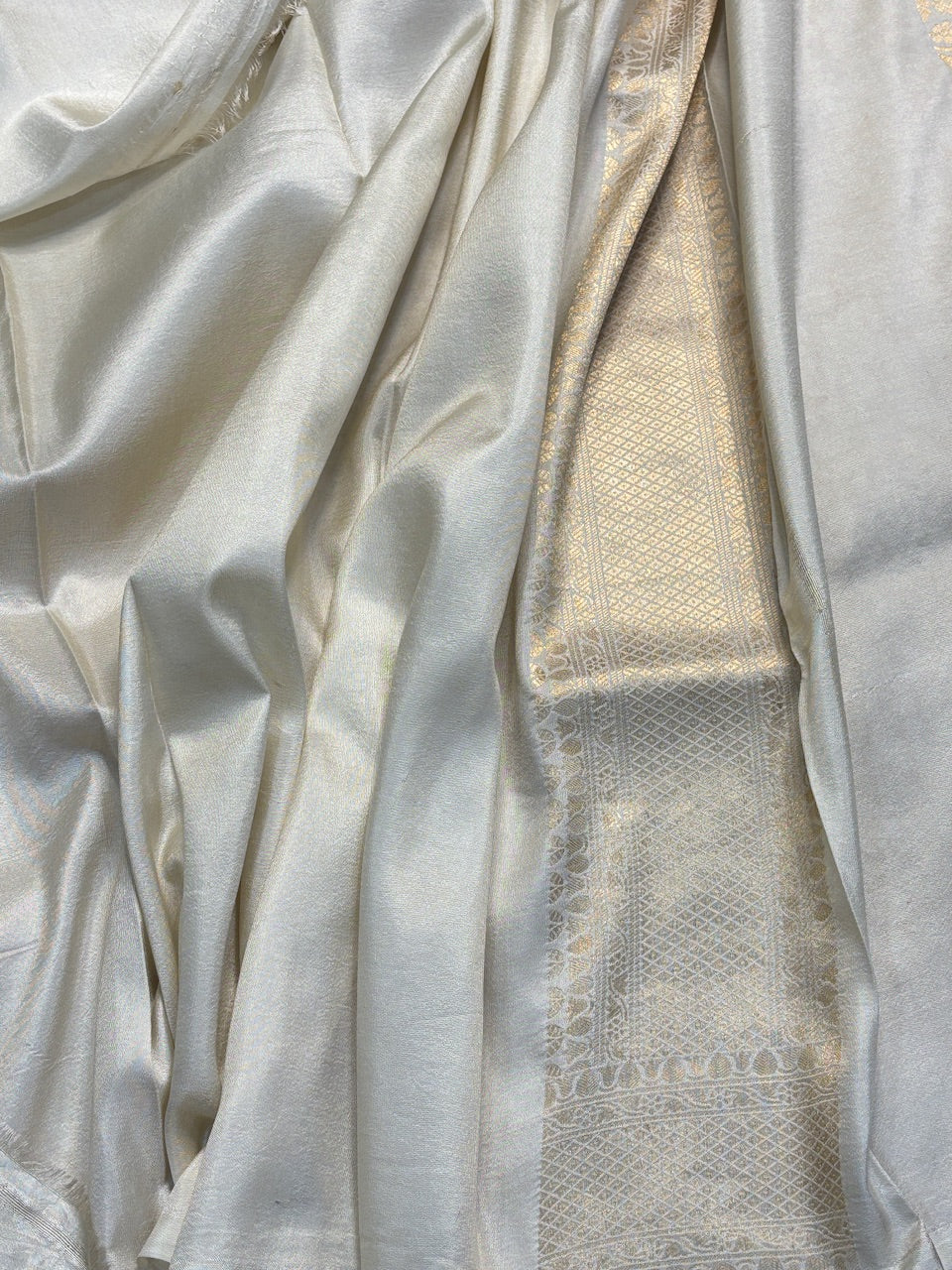 Ivory Banarasi Katan Brocade Silk Saree