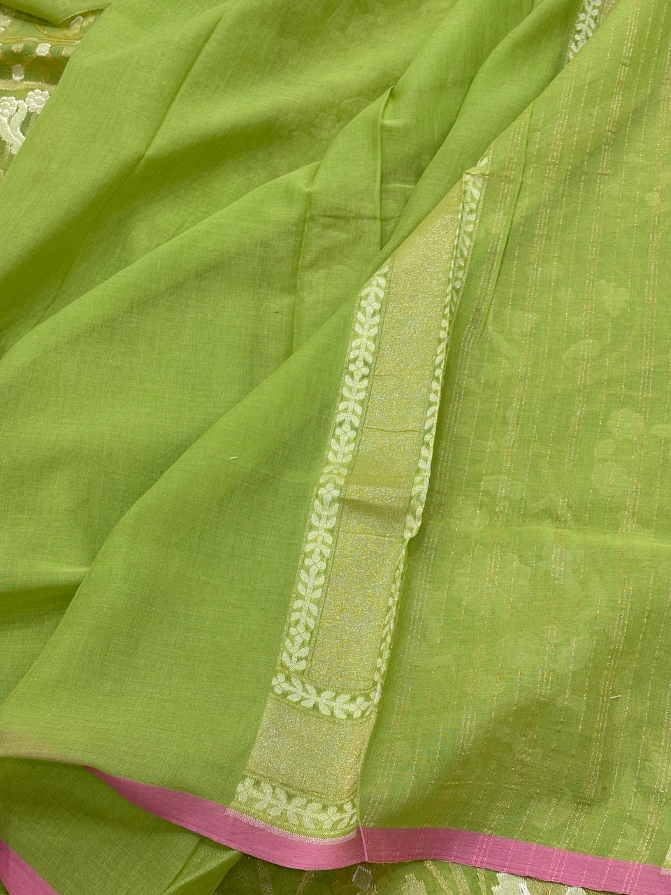 Sea Green Banarasi cotton Jamdani handloom Saree
