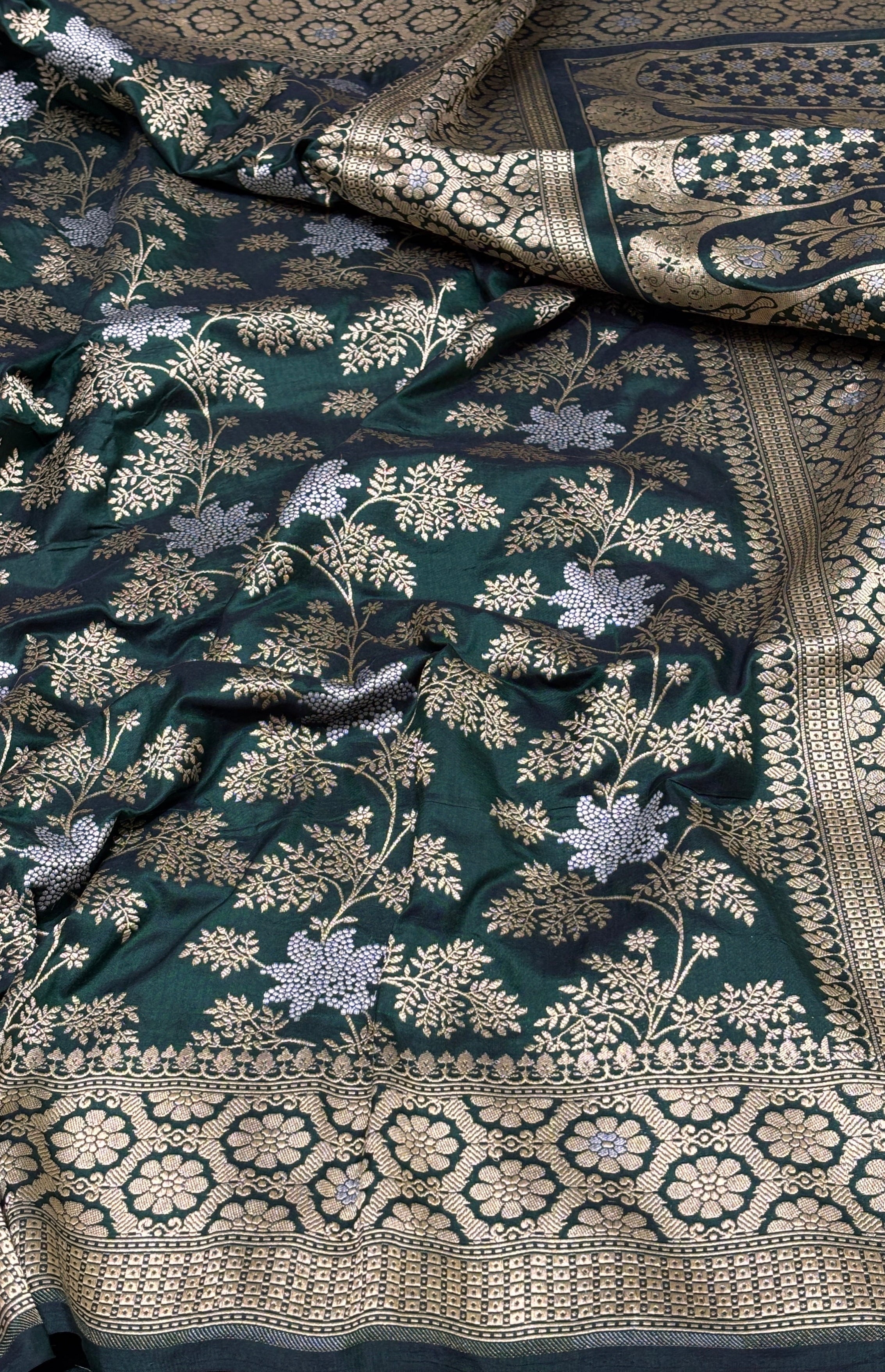 Pure Banarasi Katan Silk Saree in Forest Green