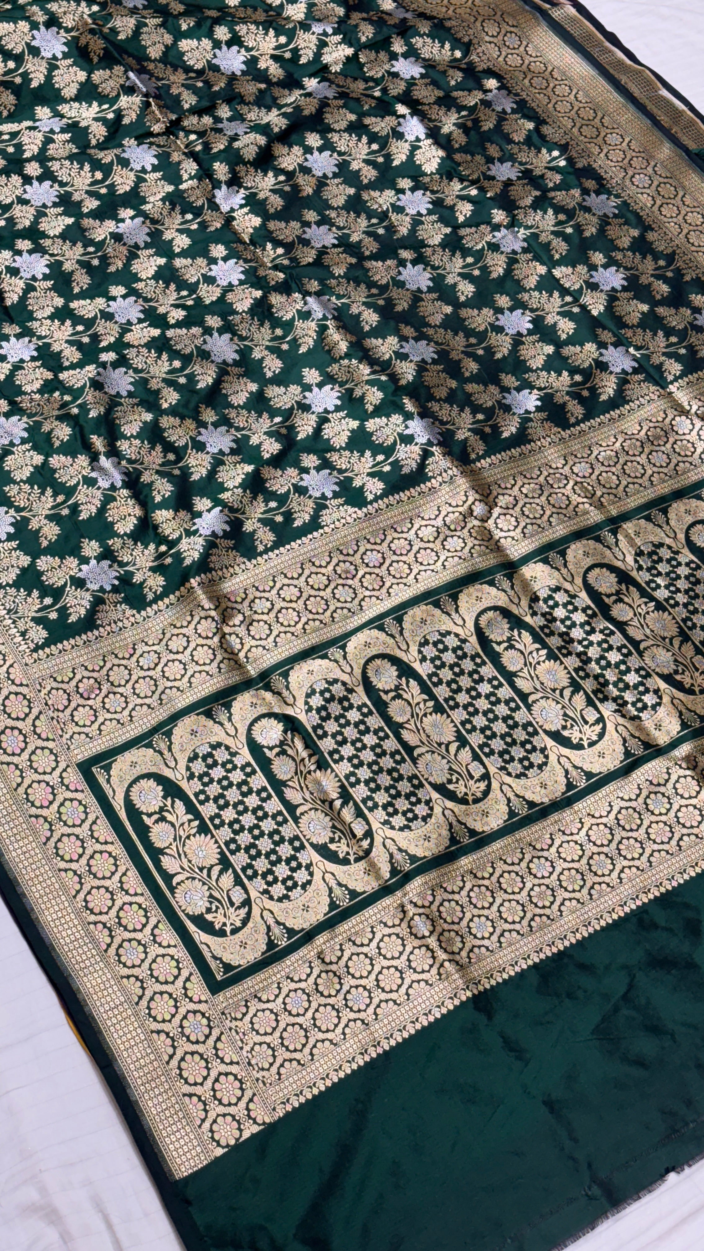 Pure Banarasi Katan Silk Saree in Forest Green