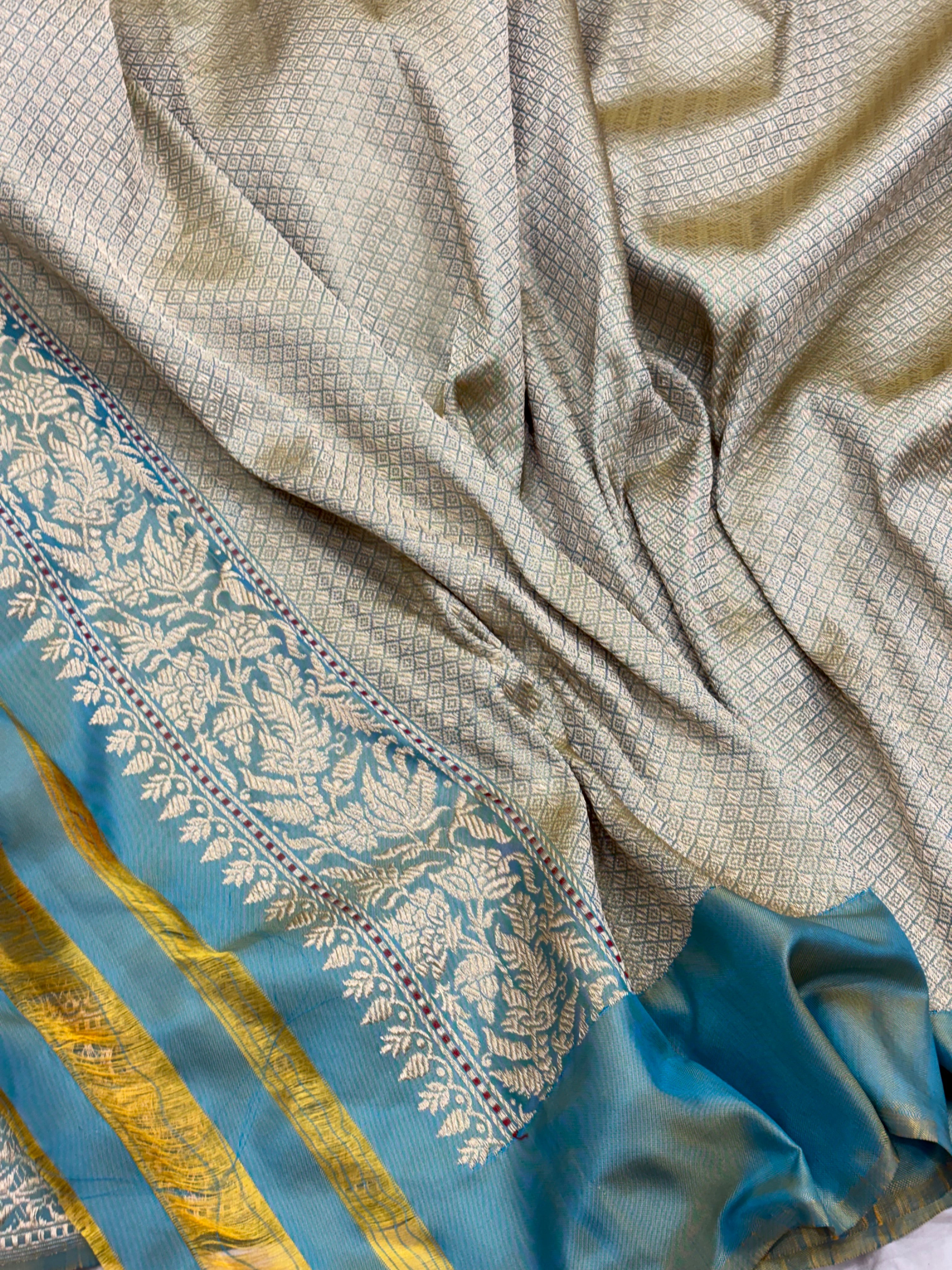 Turquoise Blue Pure Banarasi Ektara Silk Handwoven Saree