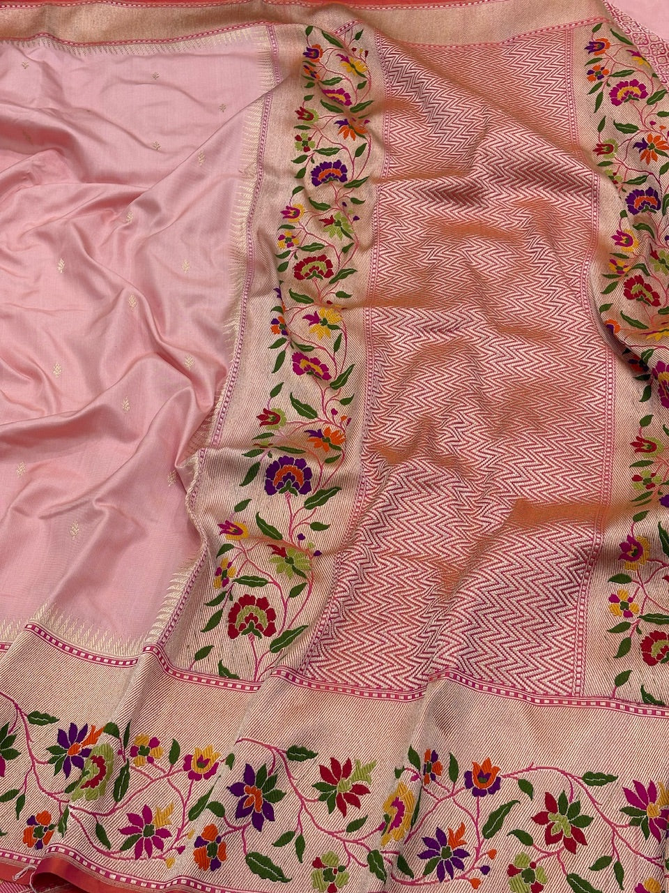 Peach Pure Banarasi Ektara Silk Handwoven Saree