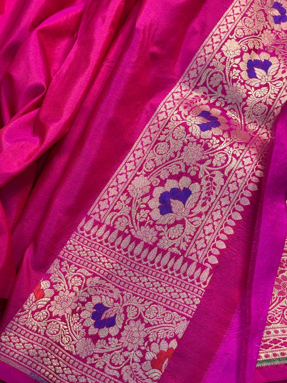 Rani Pink Pure Banarasi Sona Rangkaat Katan Silk Saree