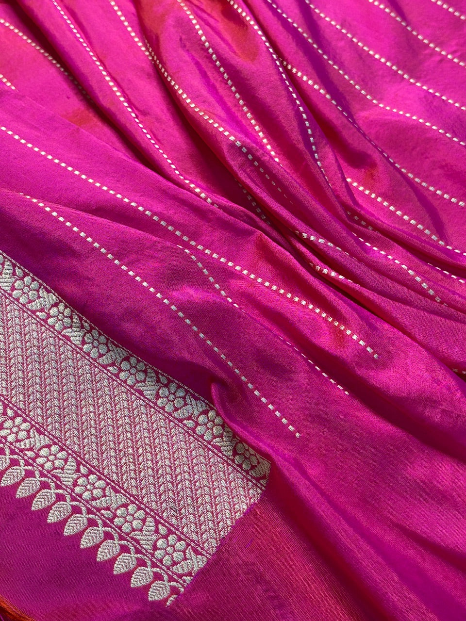 Rani Pink Satin Tanchoi Silk Banarasi Handwoven Saree