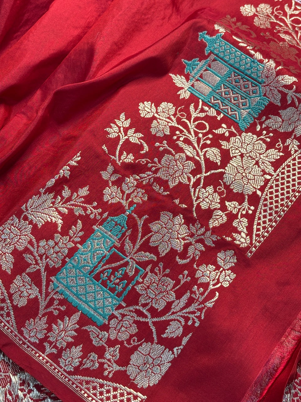Red Pure Banarasi Katan Silk Handloom Saree