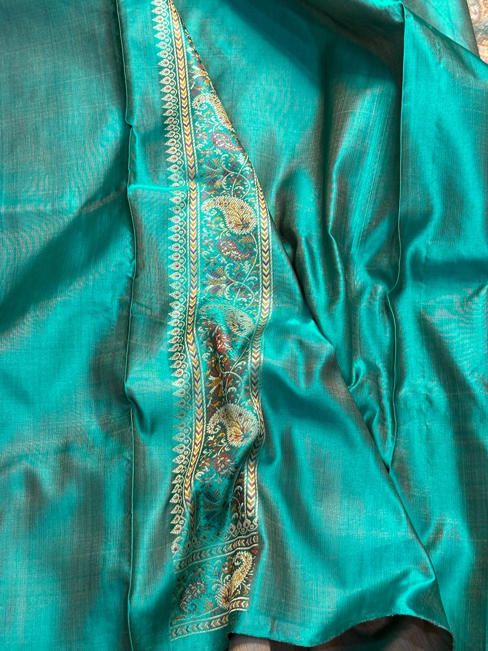 Sea Blue Satin Tanchoi Silk Banarasi Handwoven Saree