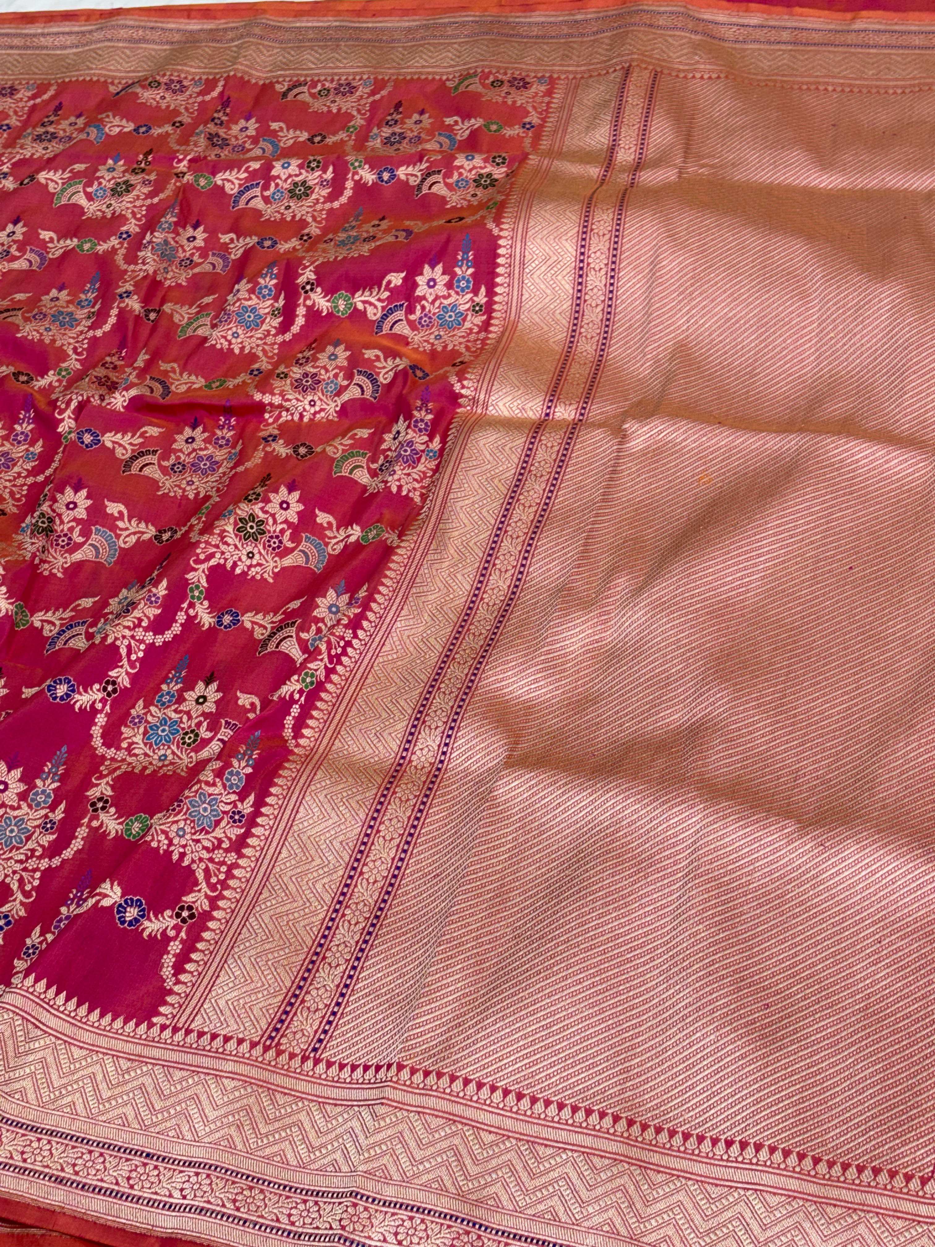 Pink Handwoven Banarasi Pure Katan Silk with Meenakari Kadwa Jaal Weaving
