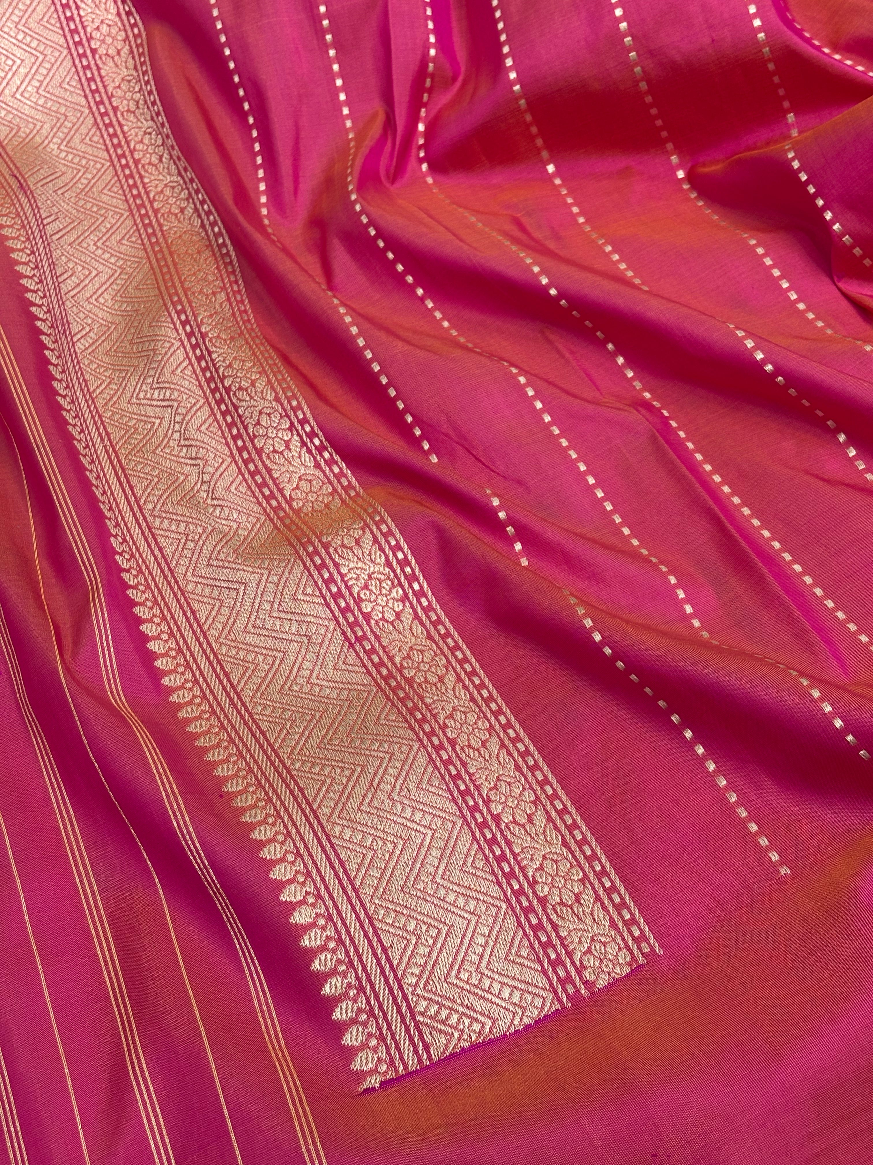 Pink Handwoven Banarasi Pure Katan Silk with Meenakari Kadwa Jaal Weaving