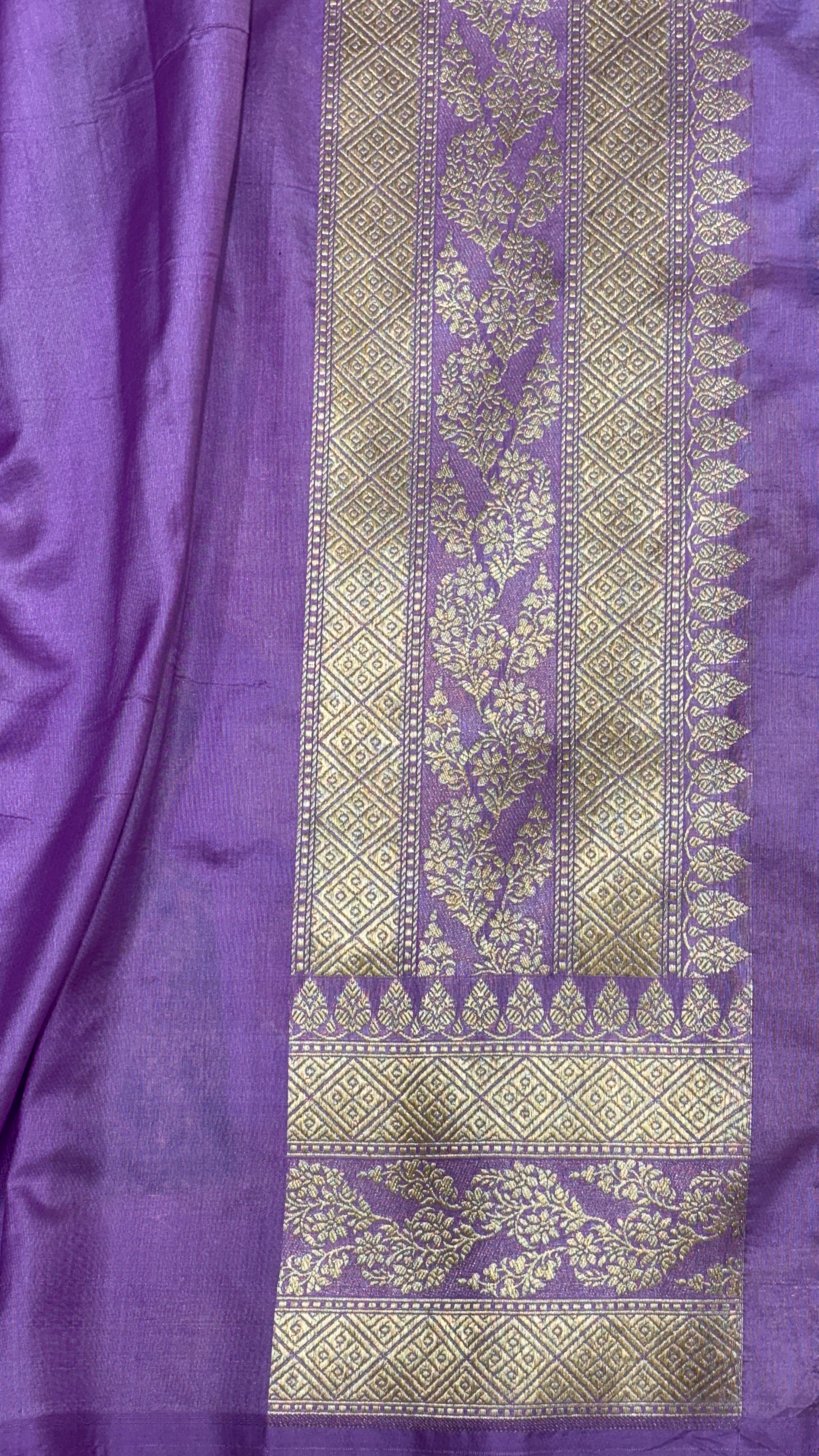 Pure Katan Silk Banarasi Saree in Purple with Multicolor Pattern