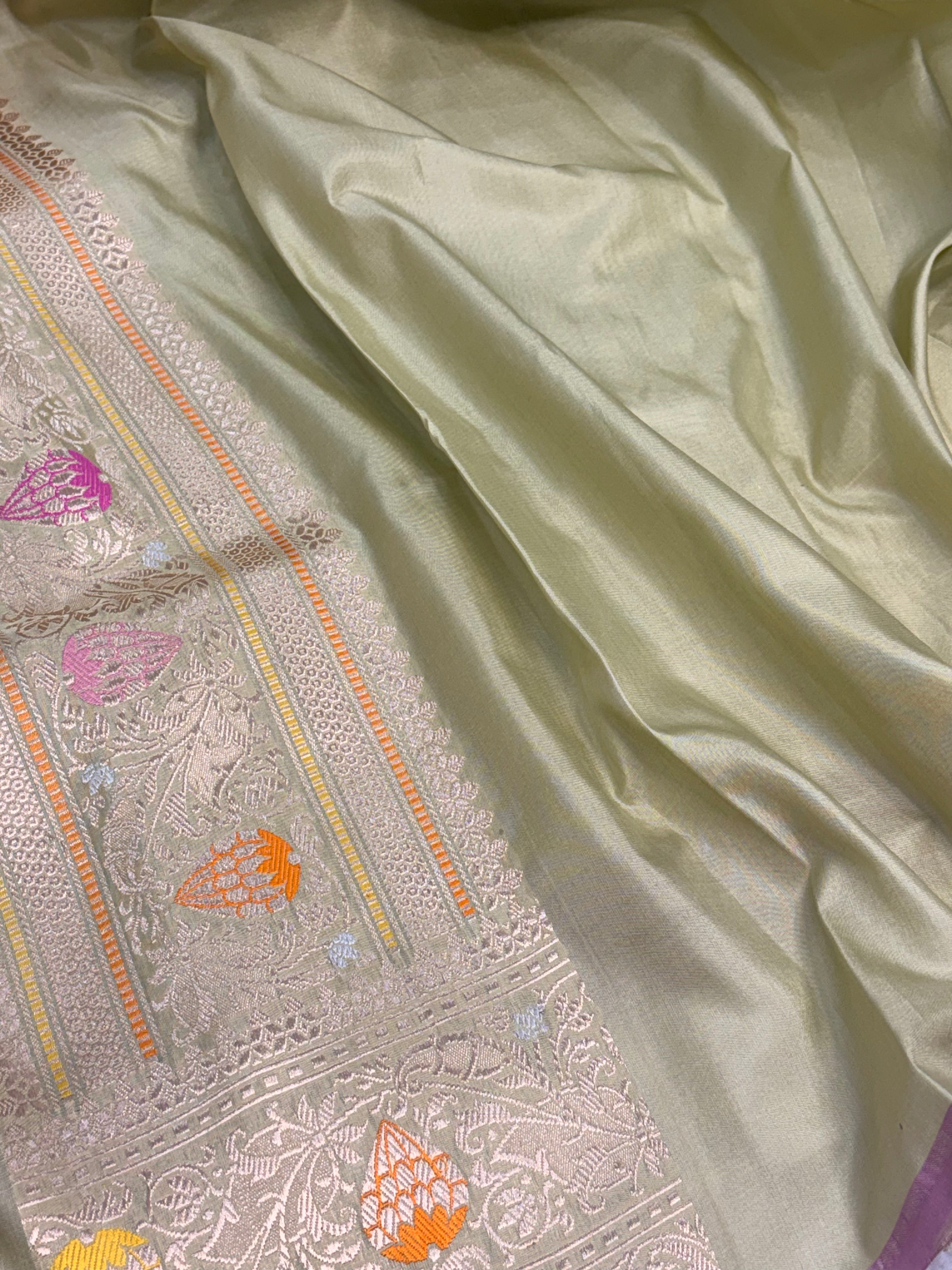 Sea Green Handwoven Banarasi Pure Katan Silk with Meenakari Border