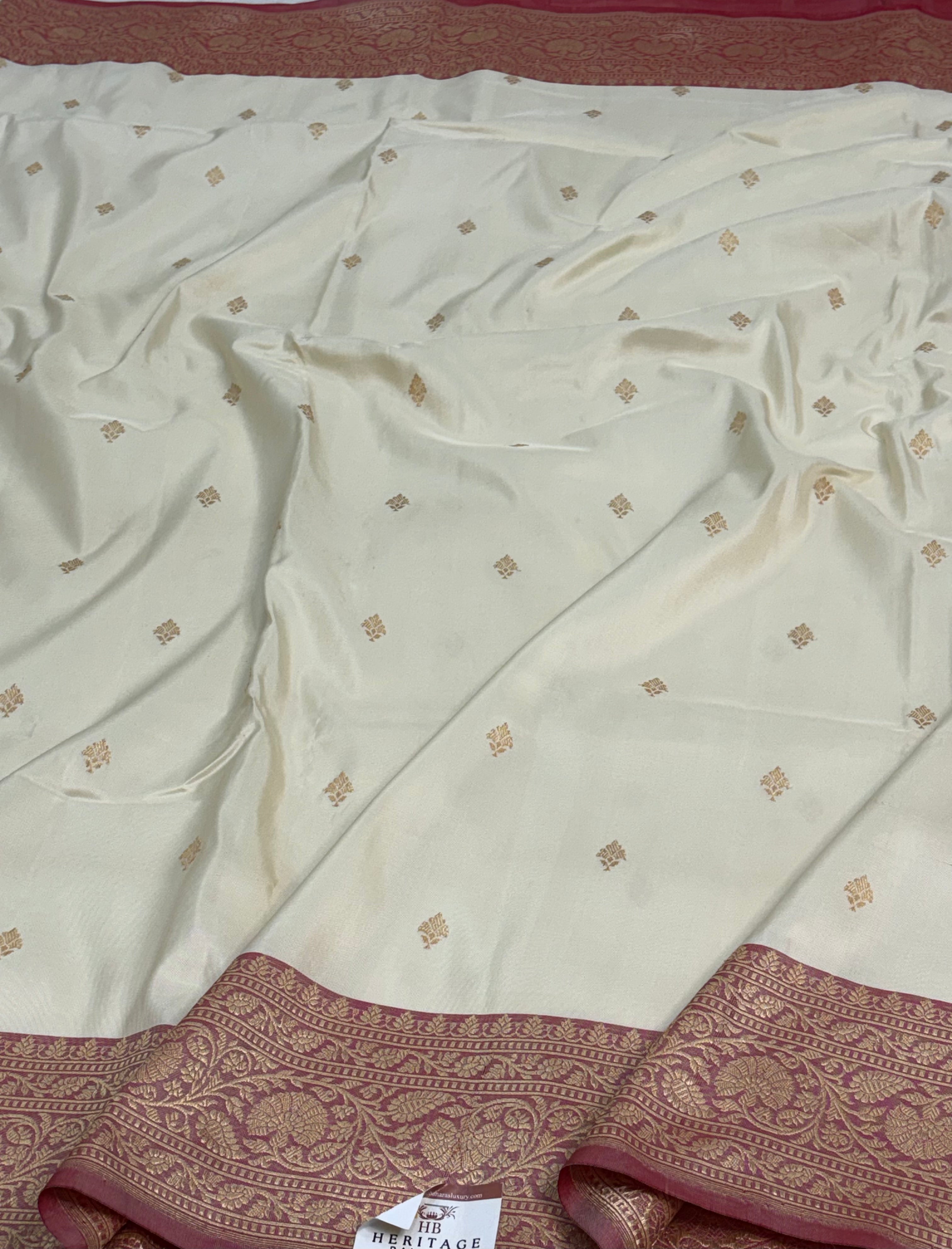 Ivory Handwoven Banarasi Pure Ektara Katan Silk Saree