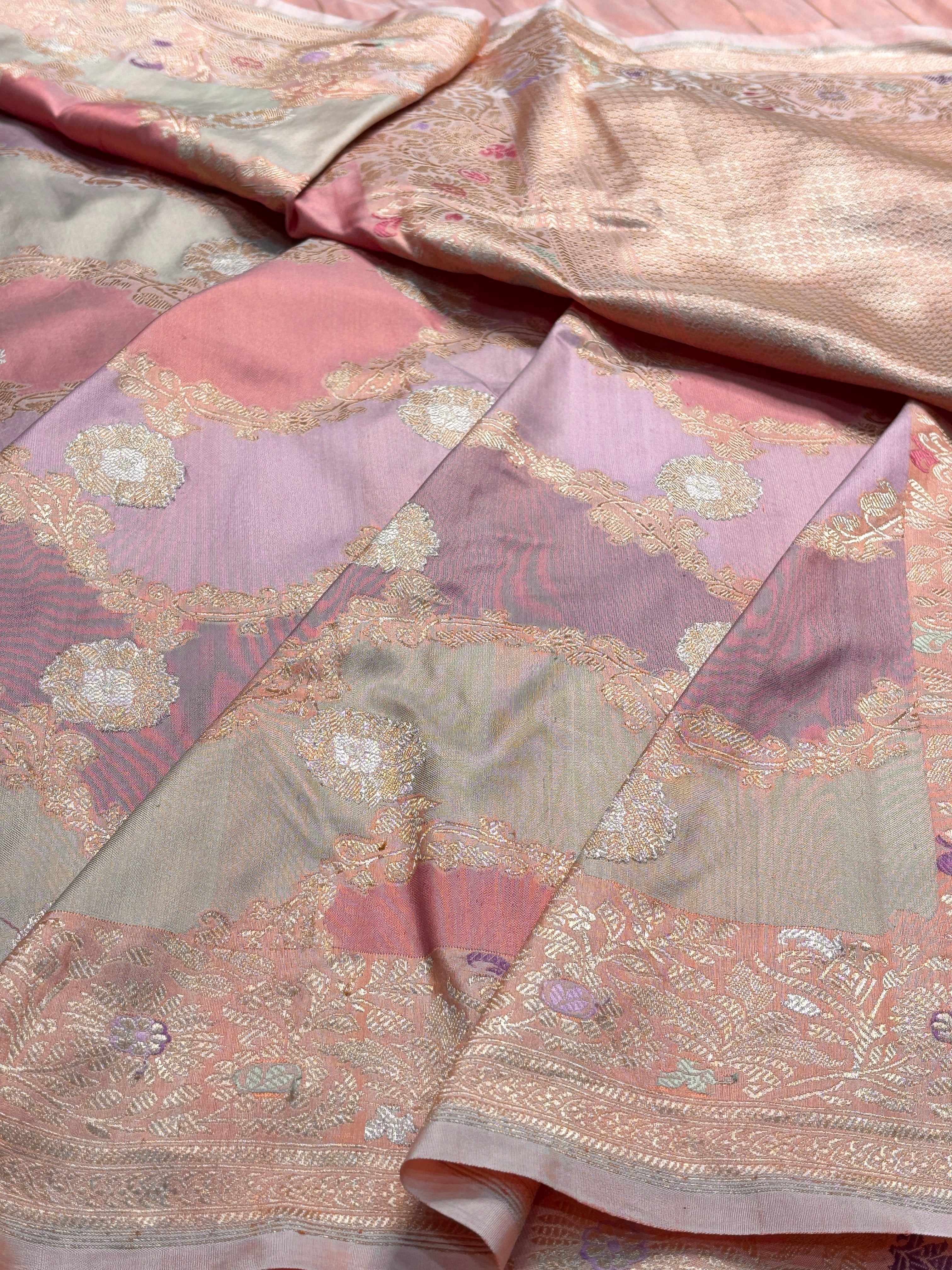Peach Banarasi Rangkaat Silk Handloom Saree
