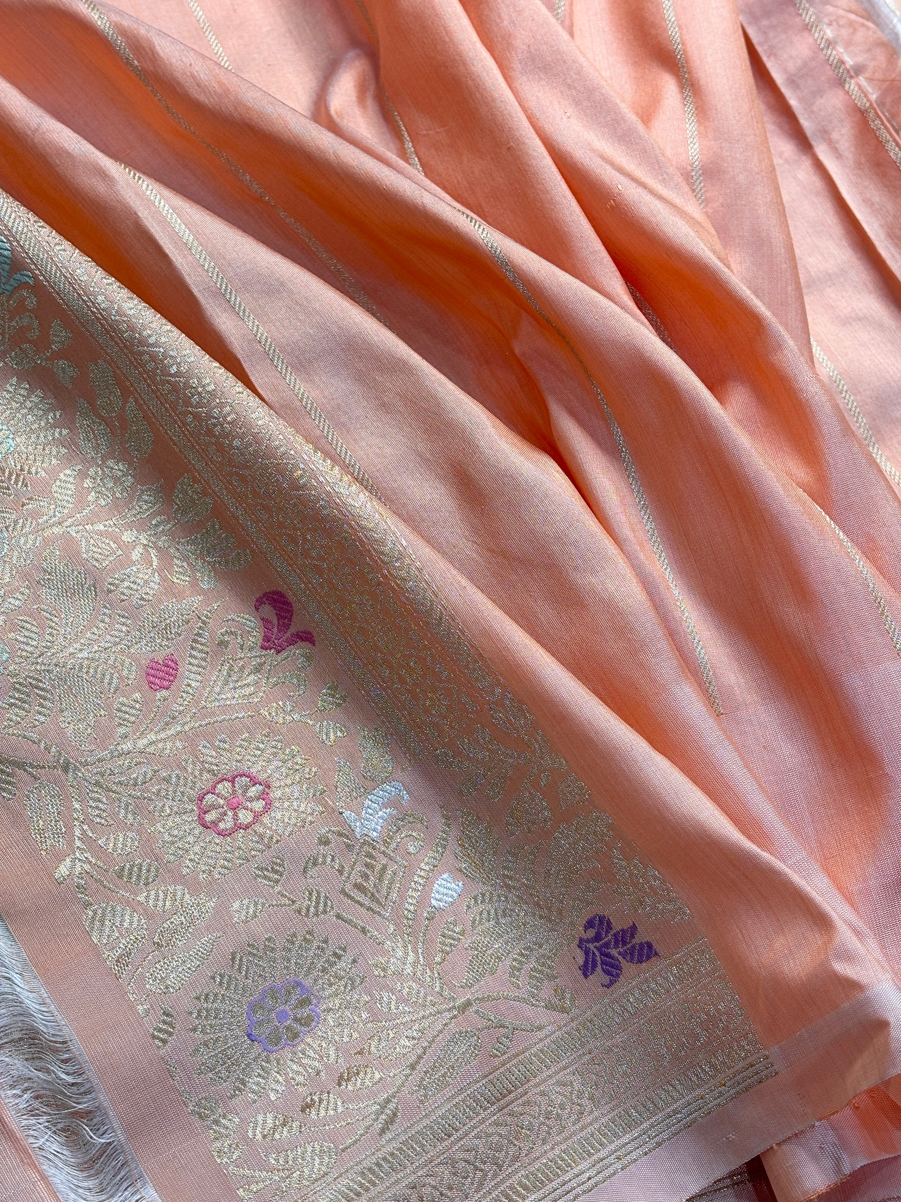 Peach Banarasi Rangkaat Silk Handloom Saree