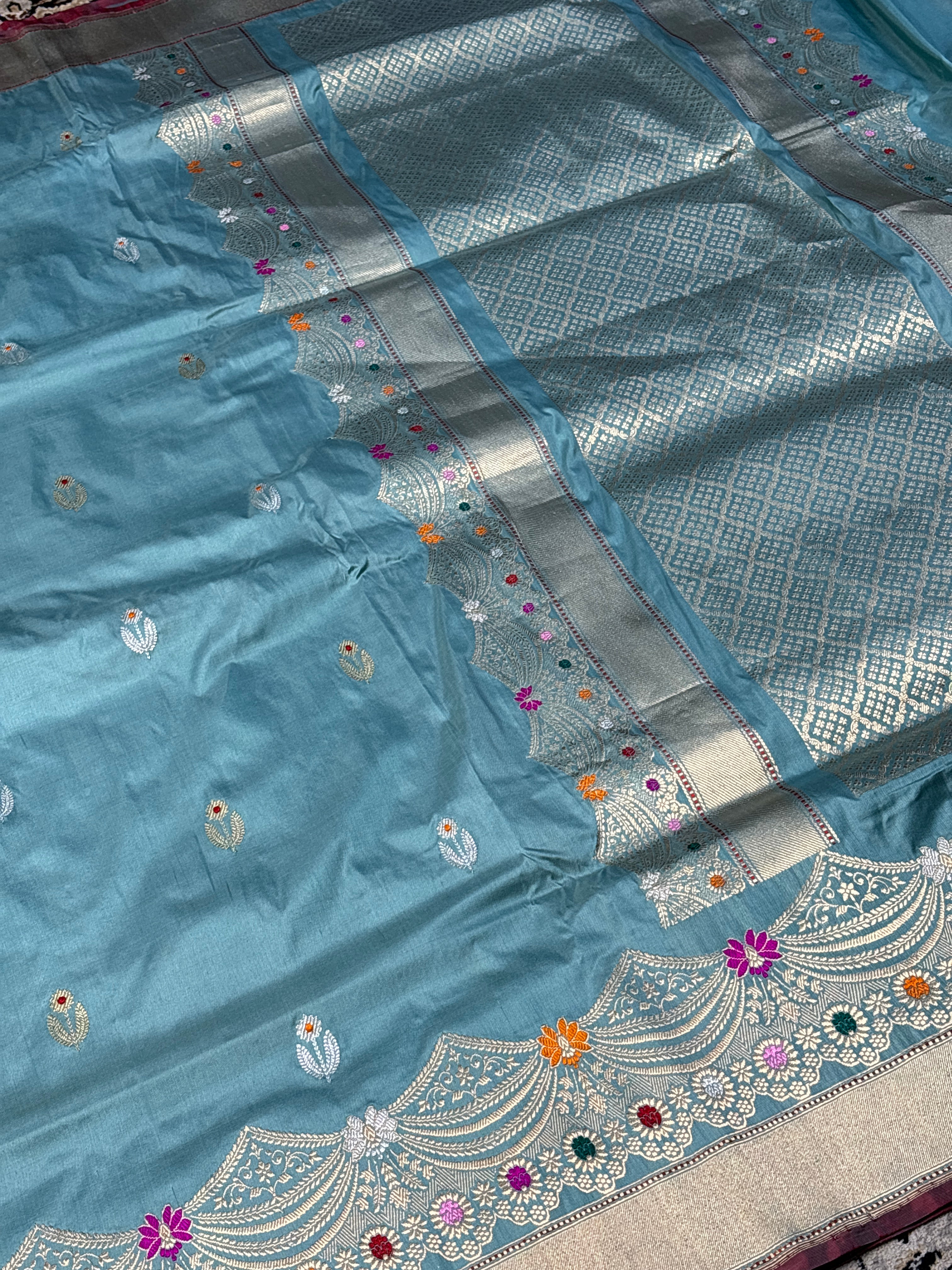 Blue Pure Banarasi Katan Silk Handloom Saree