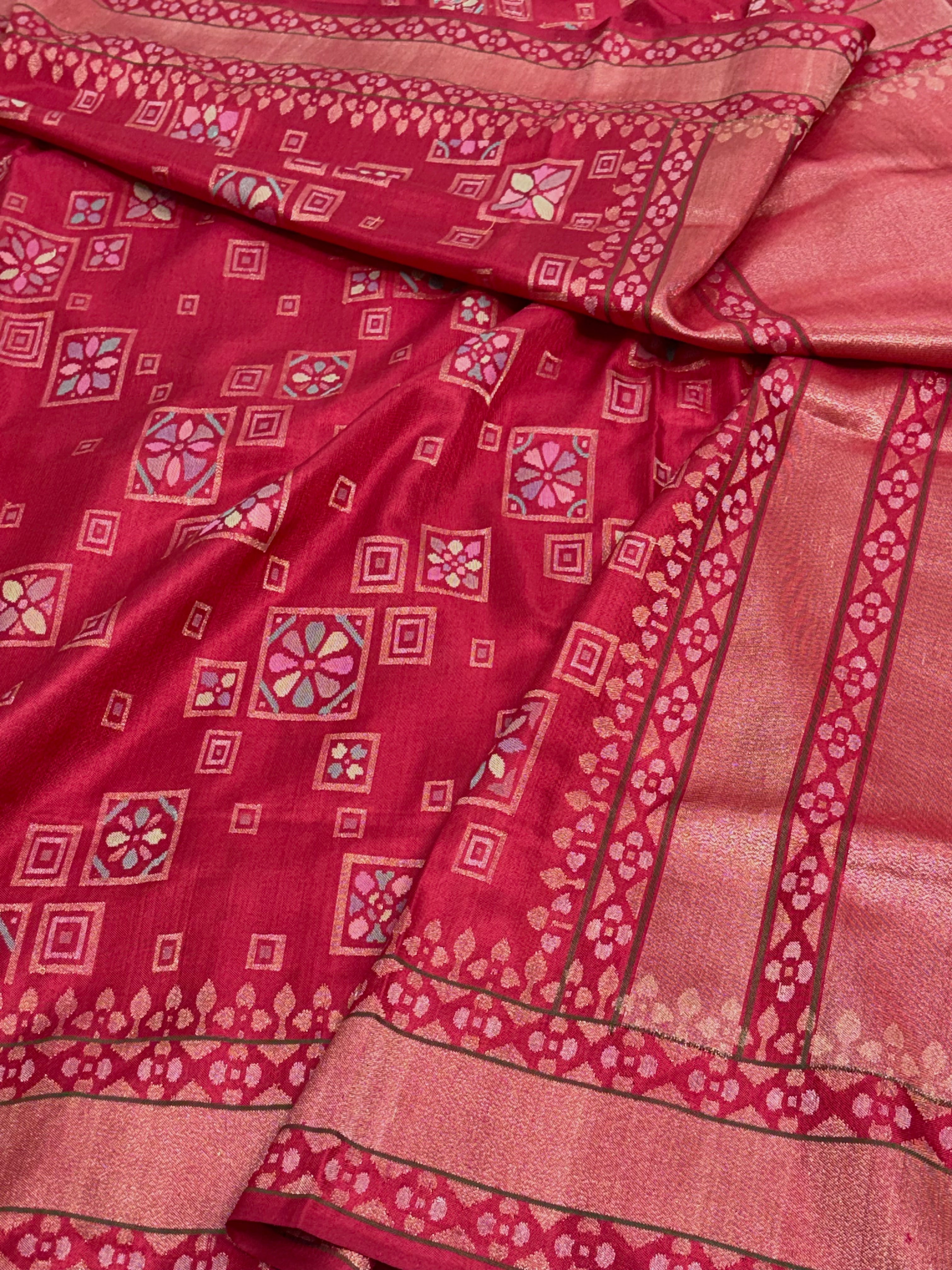 Raktambari Handwoven Banarasi Pure Katan Silk Ektara Jamdani Saree with Real Gold & Silver Zari