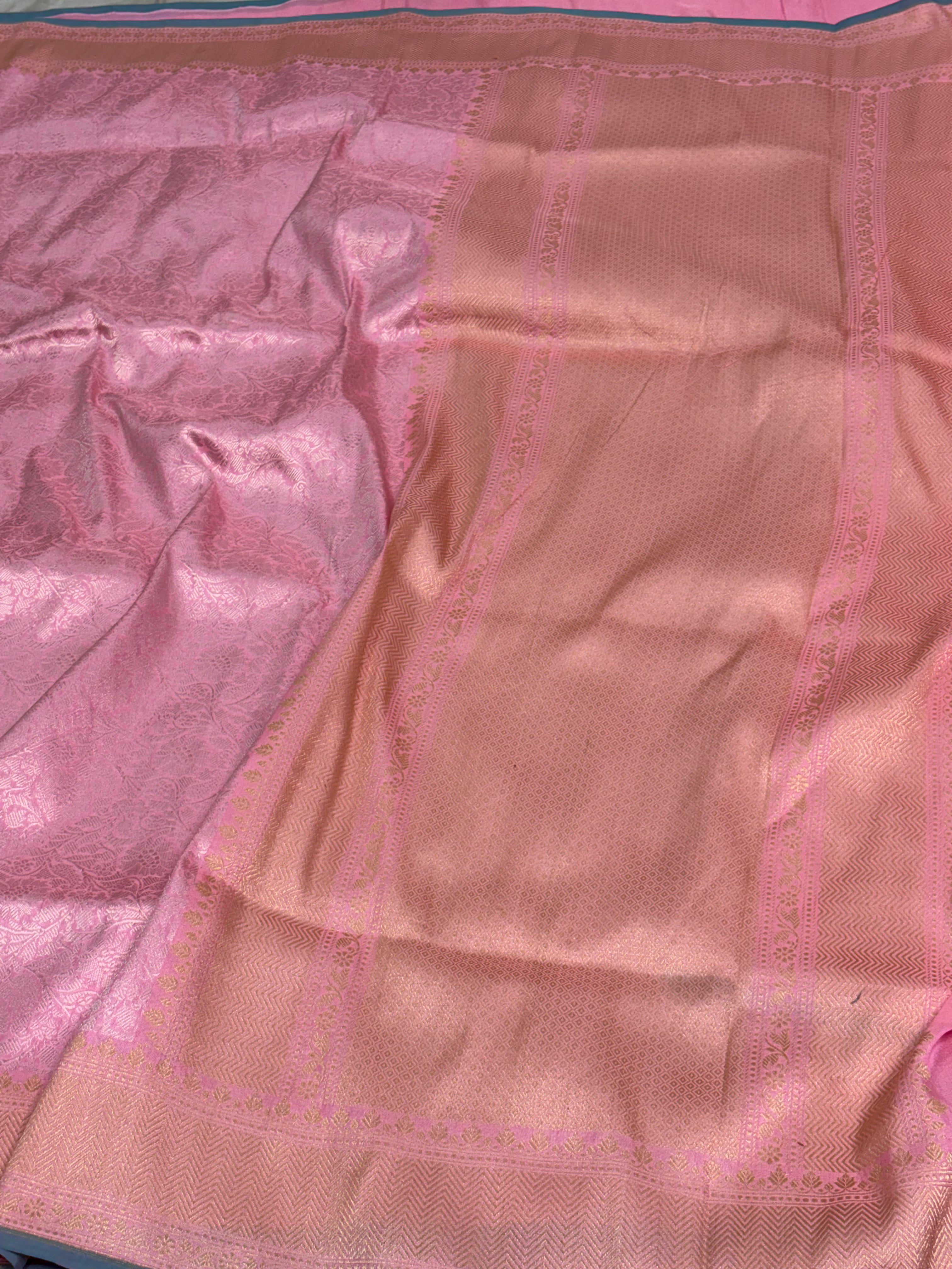 Baby Pink Handwoven Banarasi Brocade Pure Katan Silk Saree