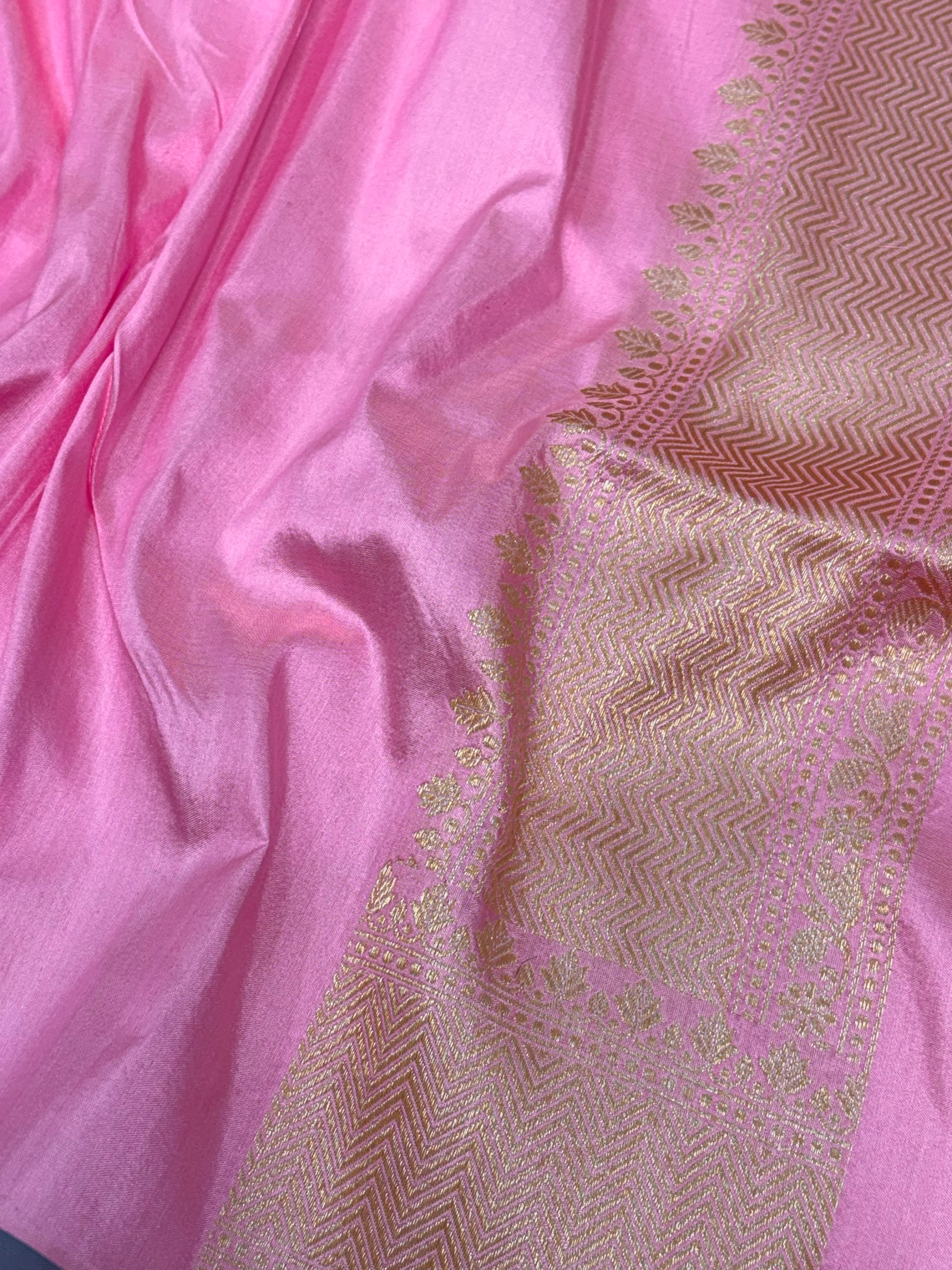 Baby Pink Handwoven Banarasi Brocade Pure Katan Silk Saree