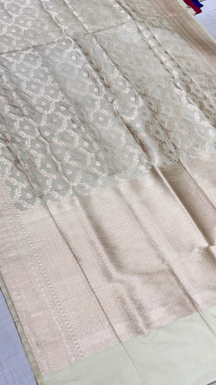 Off White Pure Banarasi Katan Silk Saree