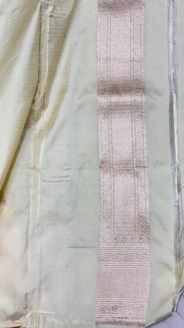 Off White Pure Banarasi Katan Silk Saree