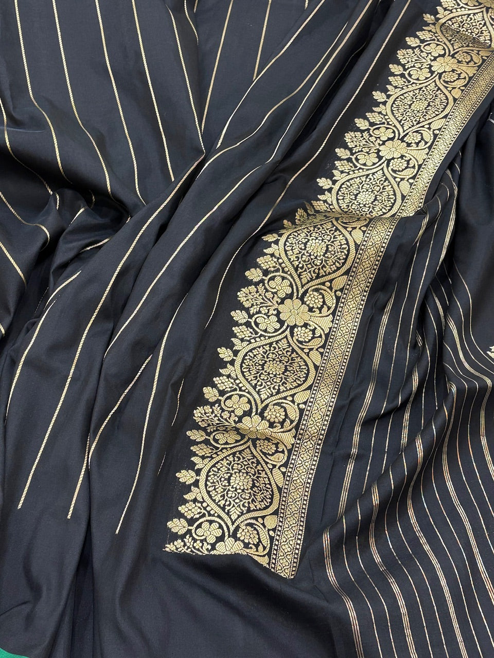 Black Banarasi Pure Katan Silk Handwoven Saree