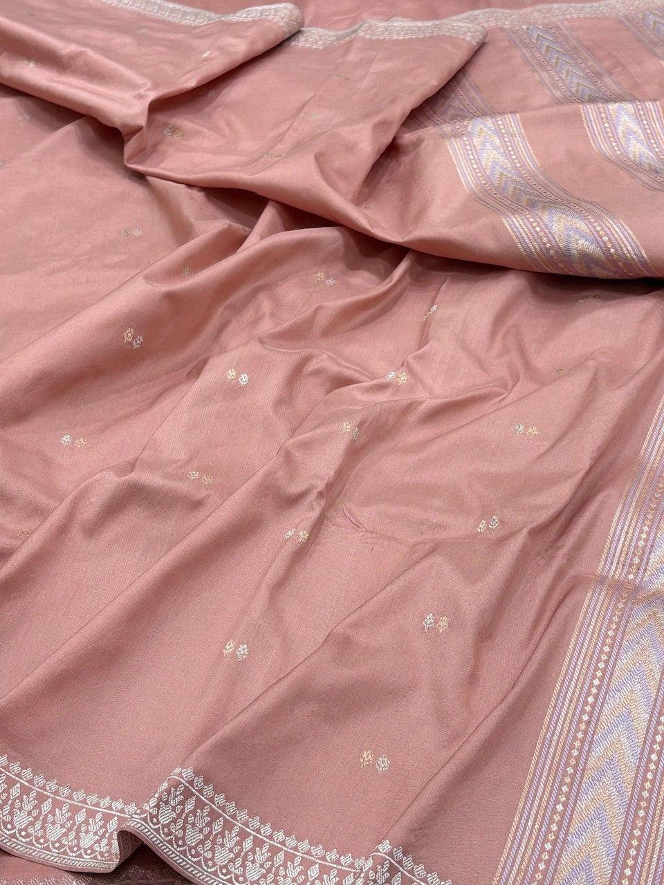 Peach Banarasi Pure Katan Silk Handwoven Saree