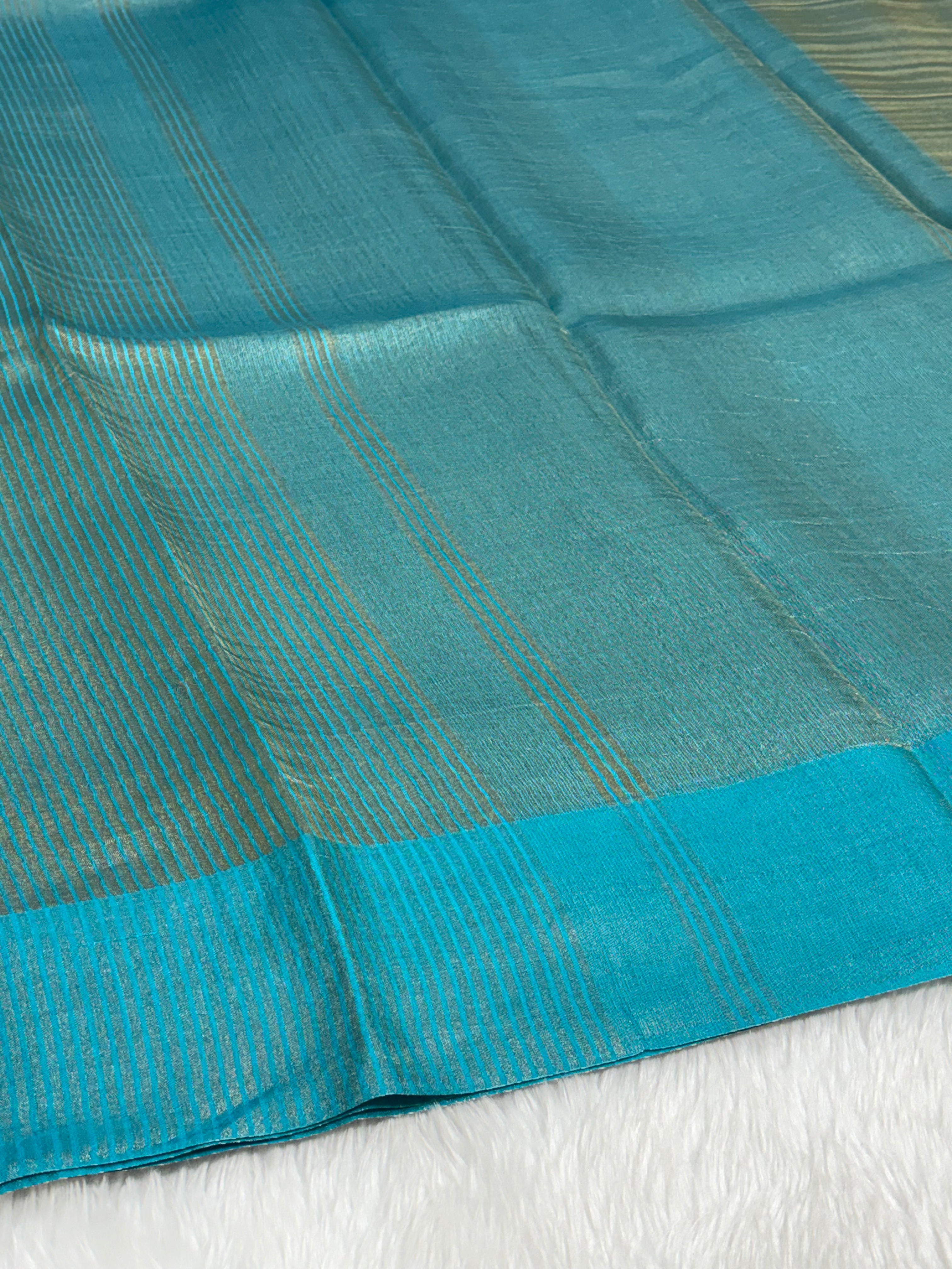 Molten Teal Green Pure Tissue Banarasi Saree with Satin Katan Silk Border