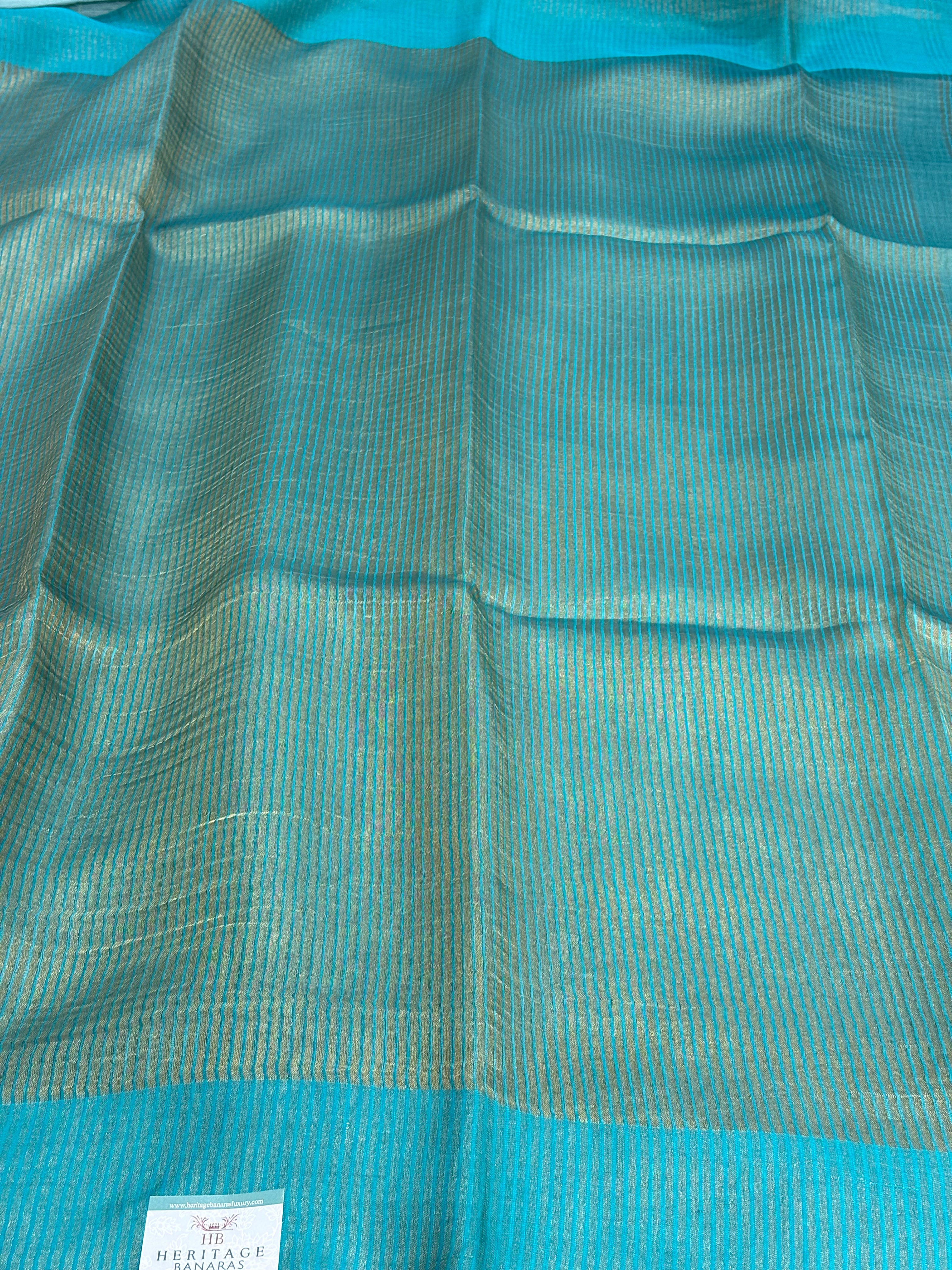 Molten Teal Green Pure Tissue Banarasi Saree with Satin Katan Silk Border