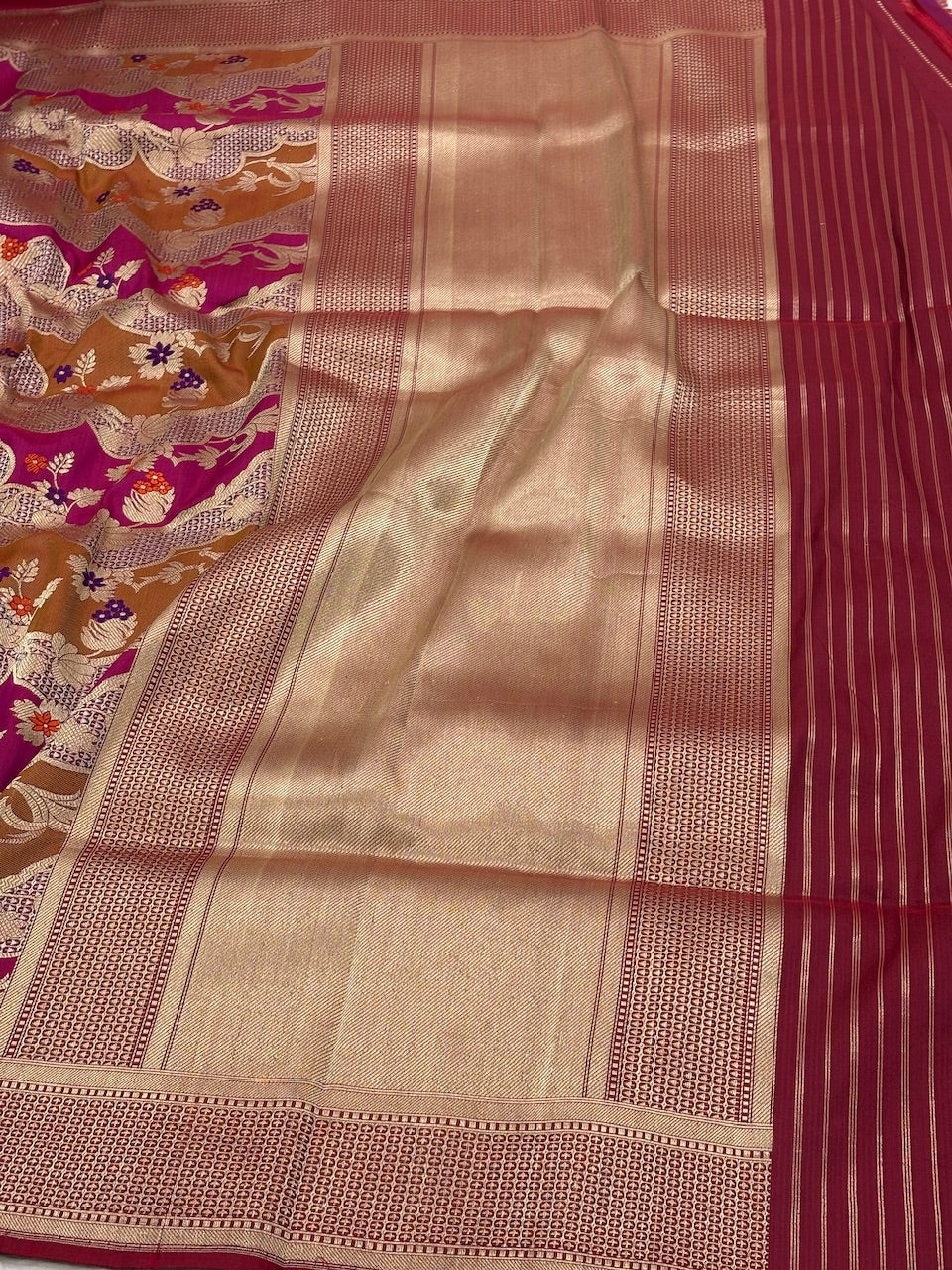 Maroon Banarasi Pure Katan Silk Rangkaat Handwoven Saree
